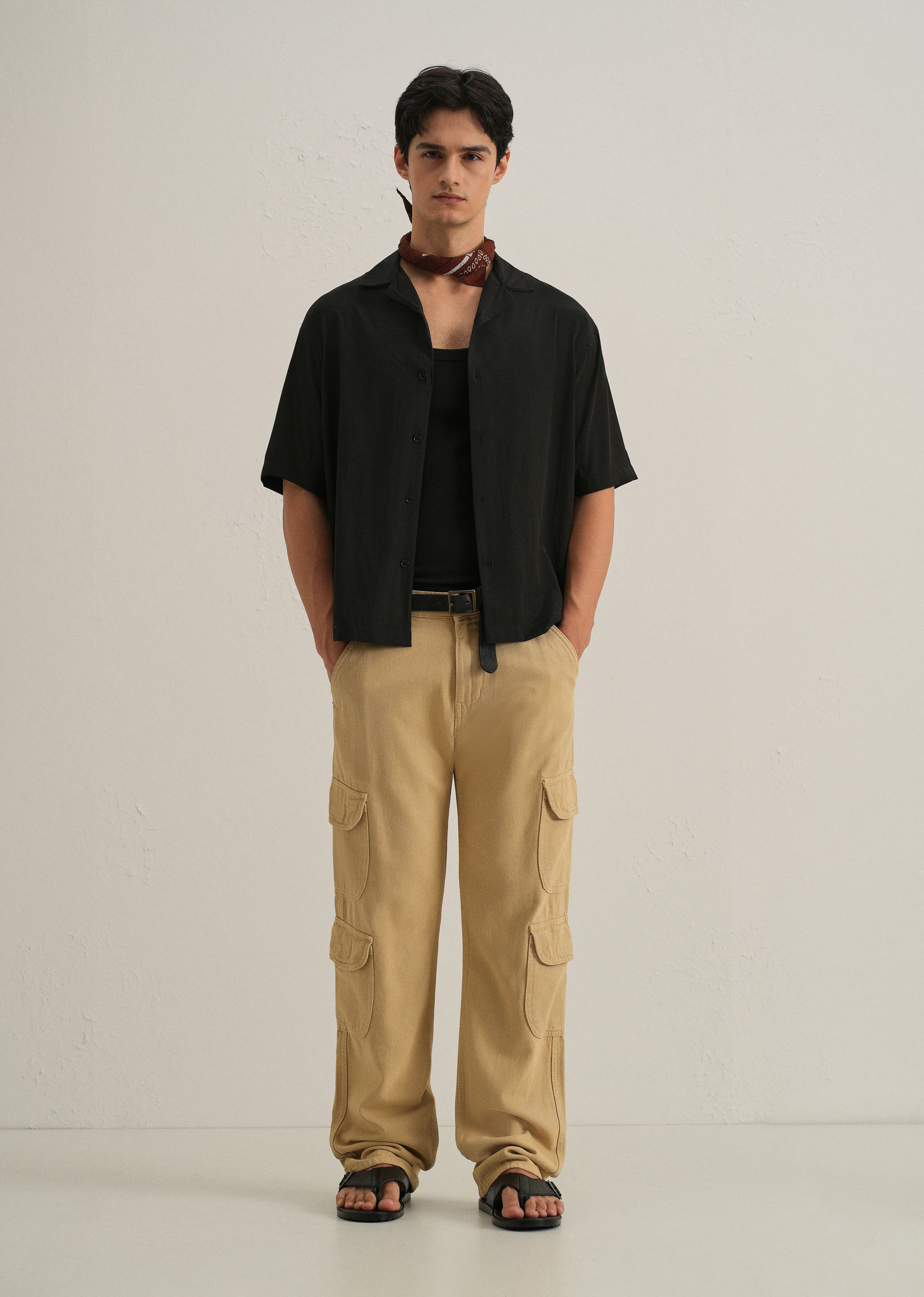 Black Plain Sheen Cuban Collar Shirt - Image 6