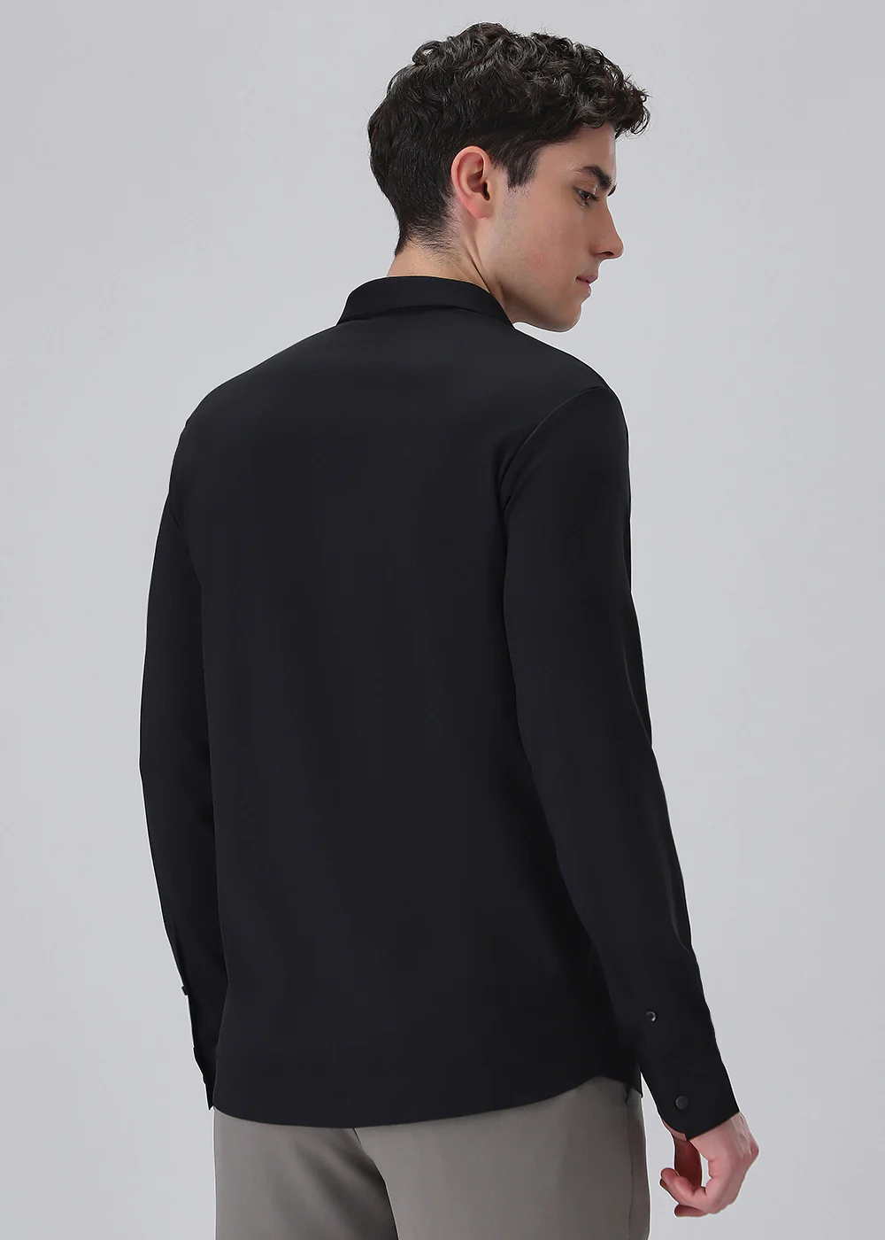 Black Plain Stitchless Stretch Shirt - Image 2