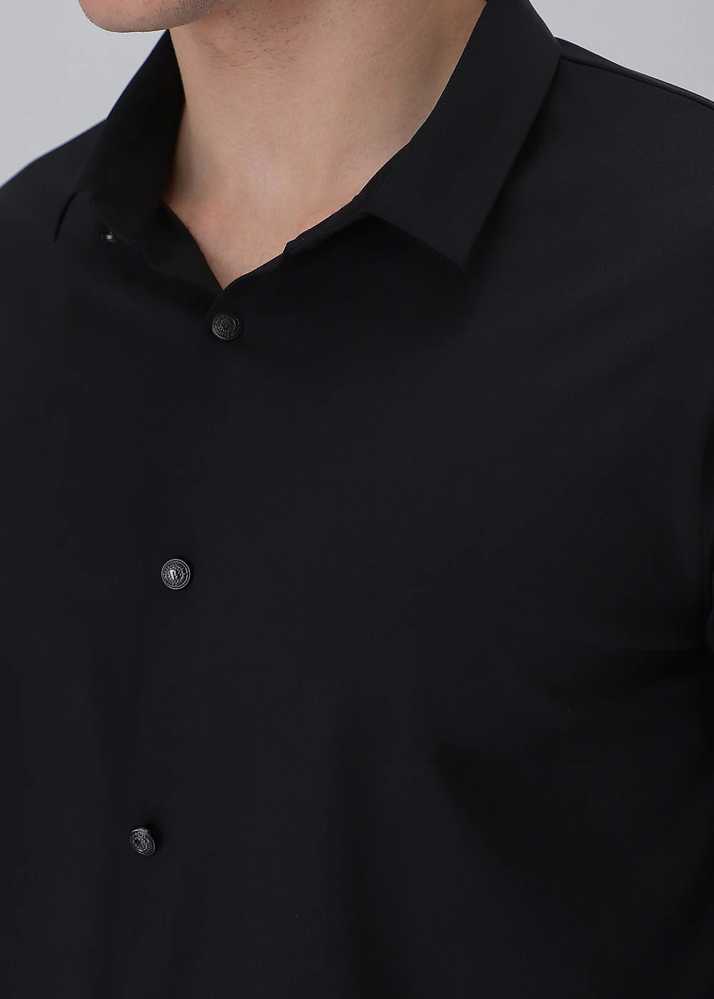Black Plain Stitchless Stretch Shirt - Image 5