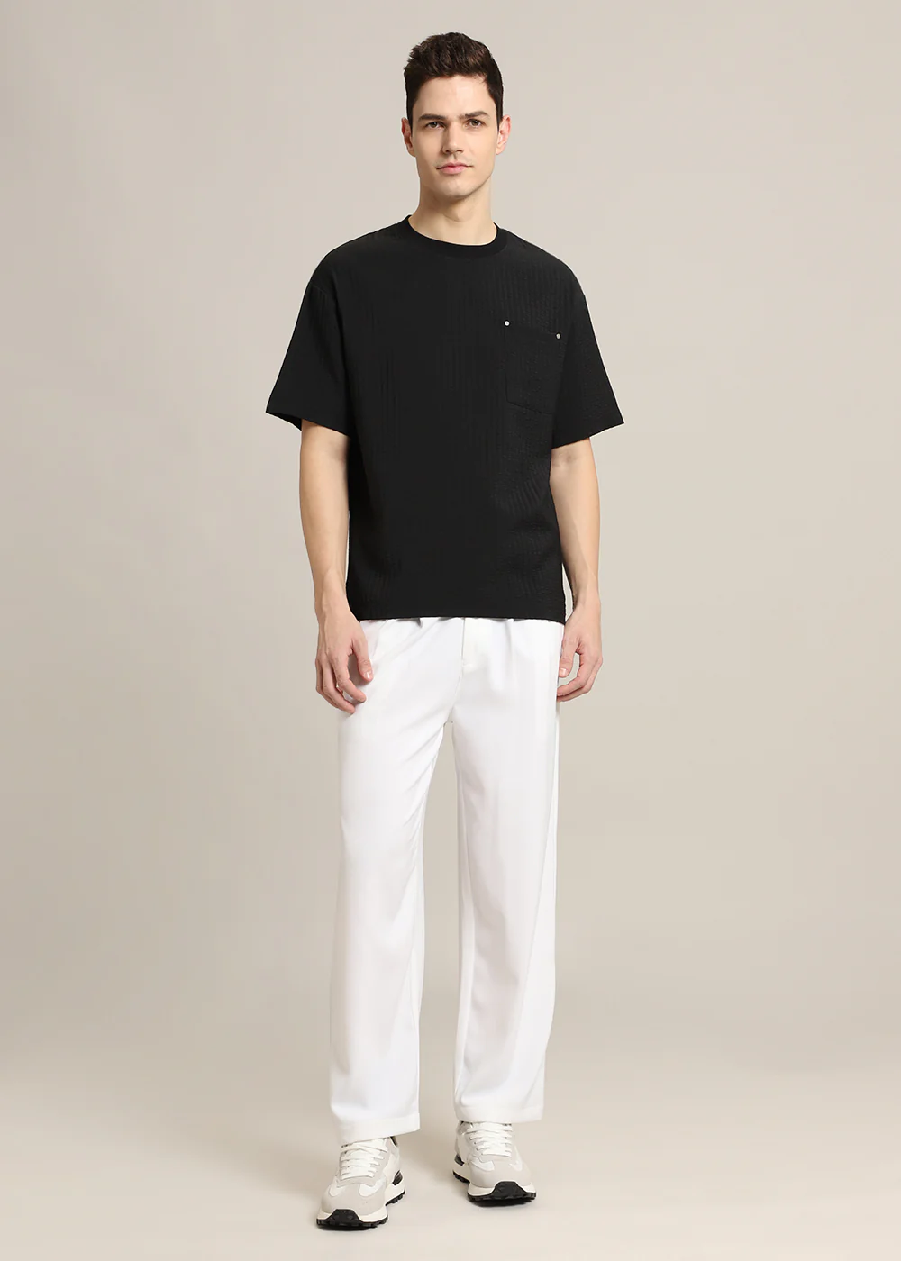 Black Plain Textured Oversized T-shirt - Image 6