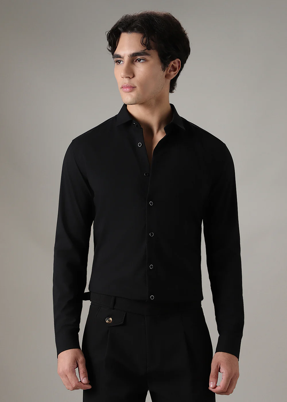 Black Plain Wrinkle Free Shirt - Image 3