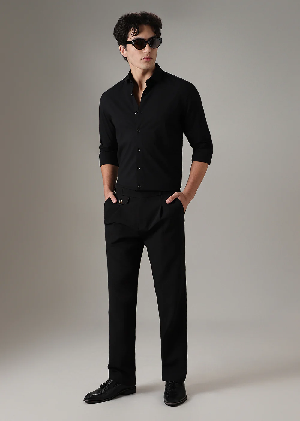 Black Plain Wrinkle Free Shirt - Image 6