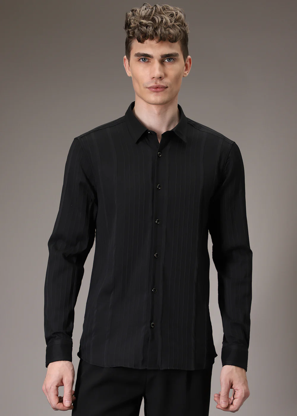 Black Pleat Designer Shirt - Image 3