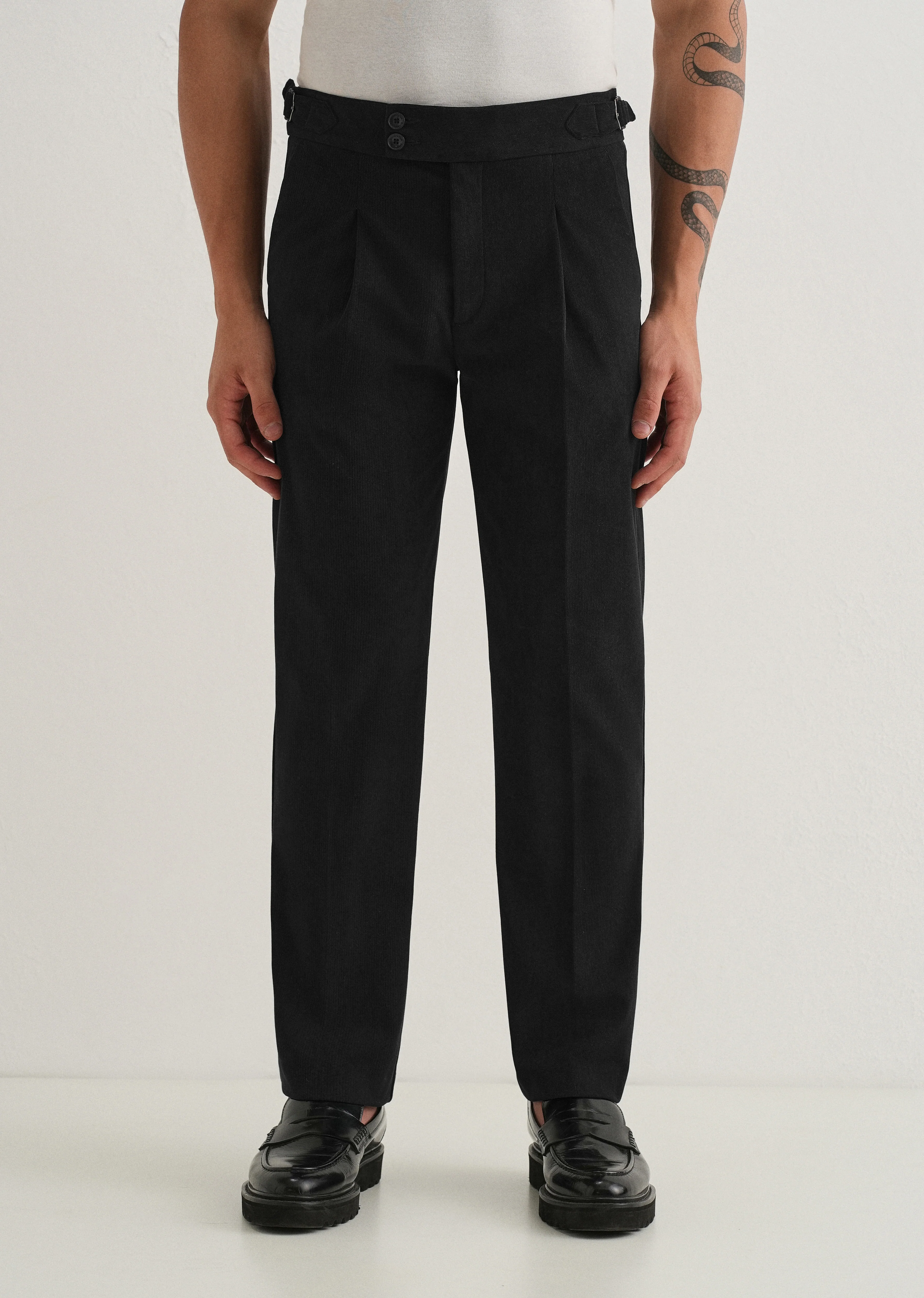 Black Pleated Corduroy Gurkha Pant - Image 4