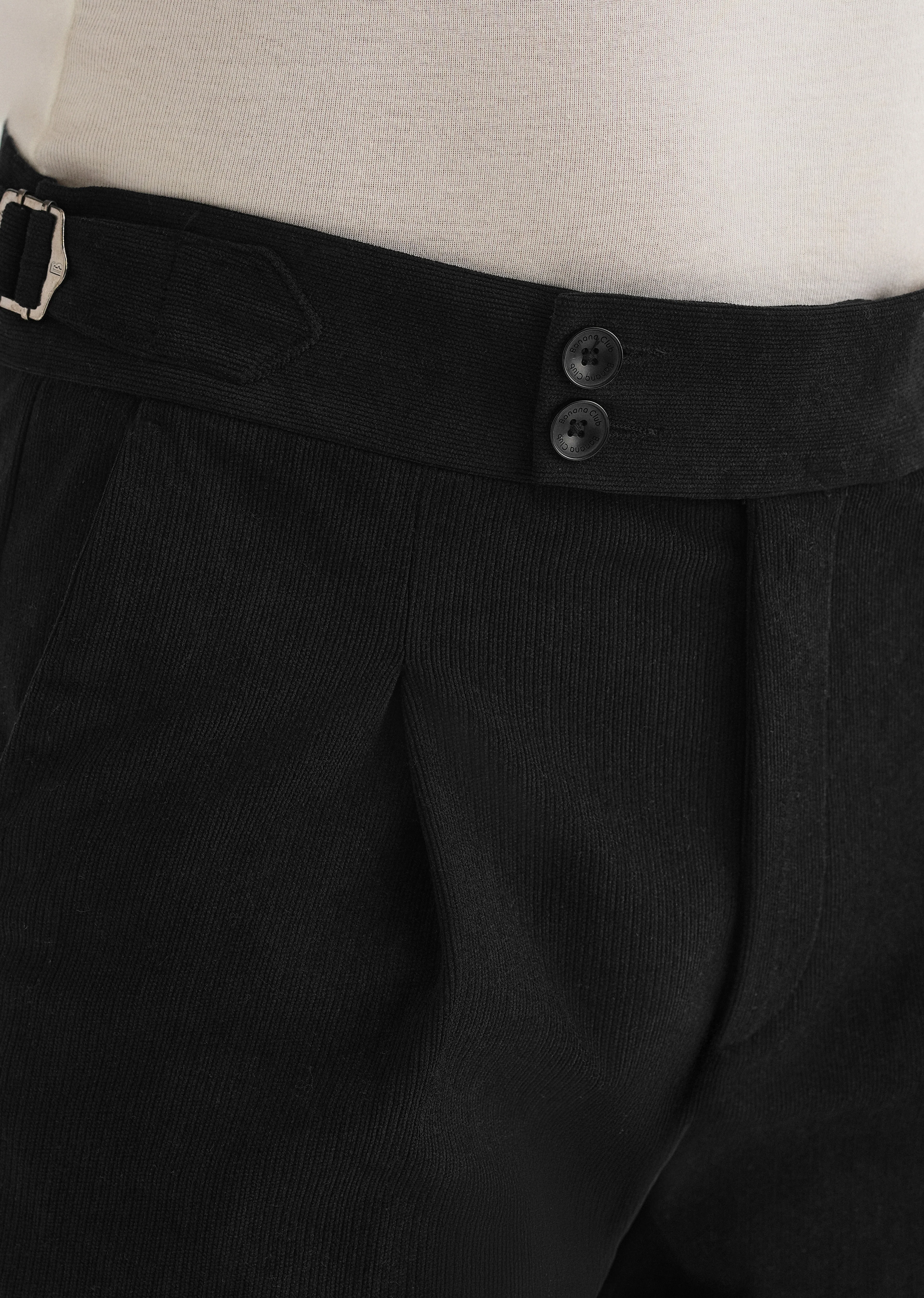 Black Pleated Corduroy Gurkha Pant - Image 6