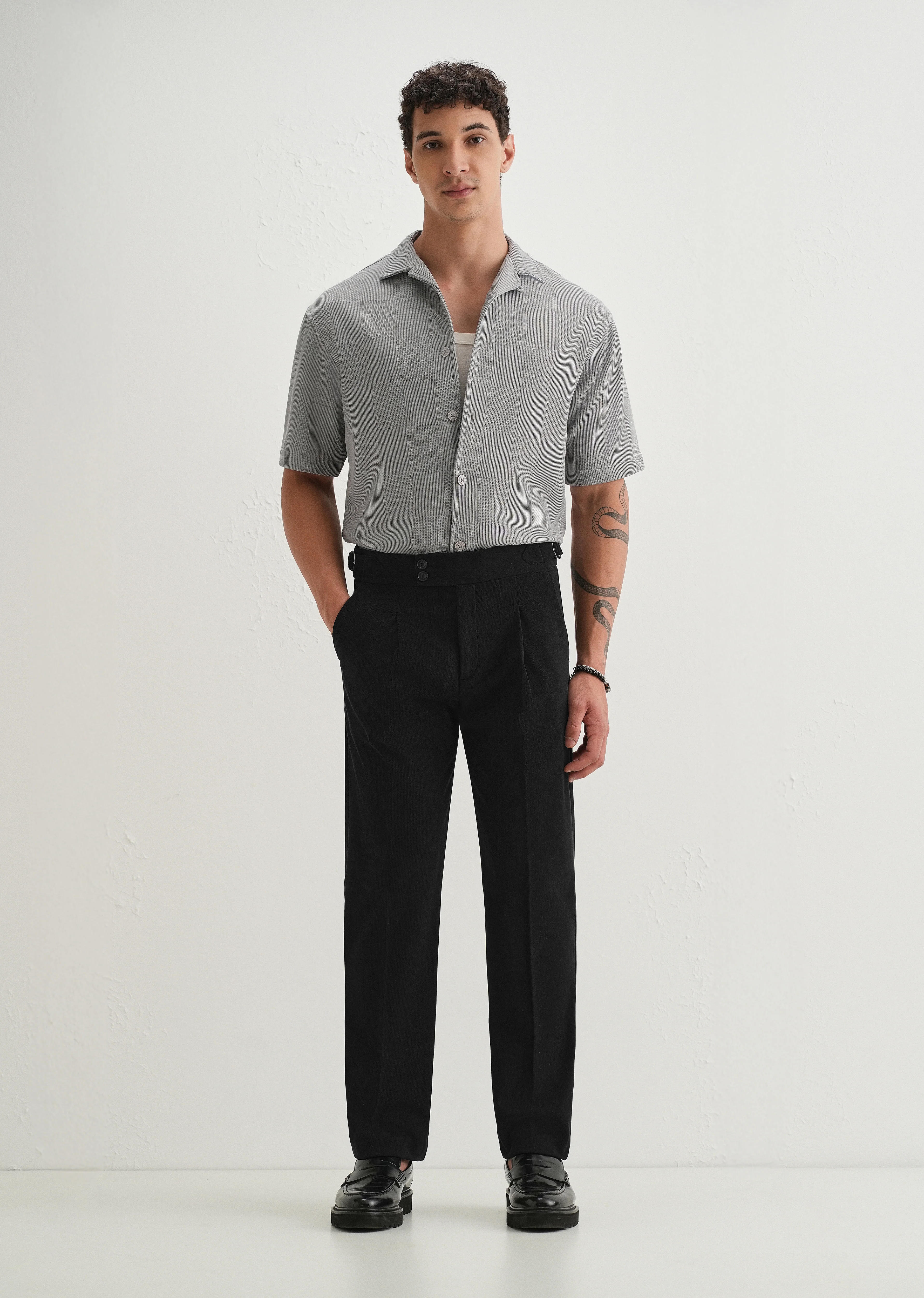 Black Pleated Corduroy Gurkha Pant - Image 7