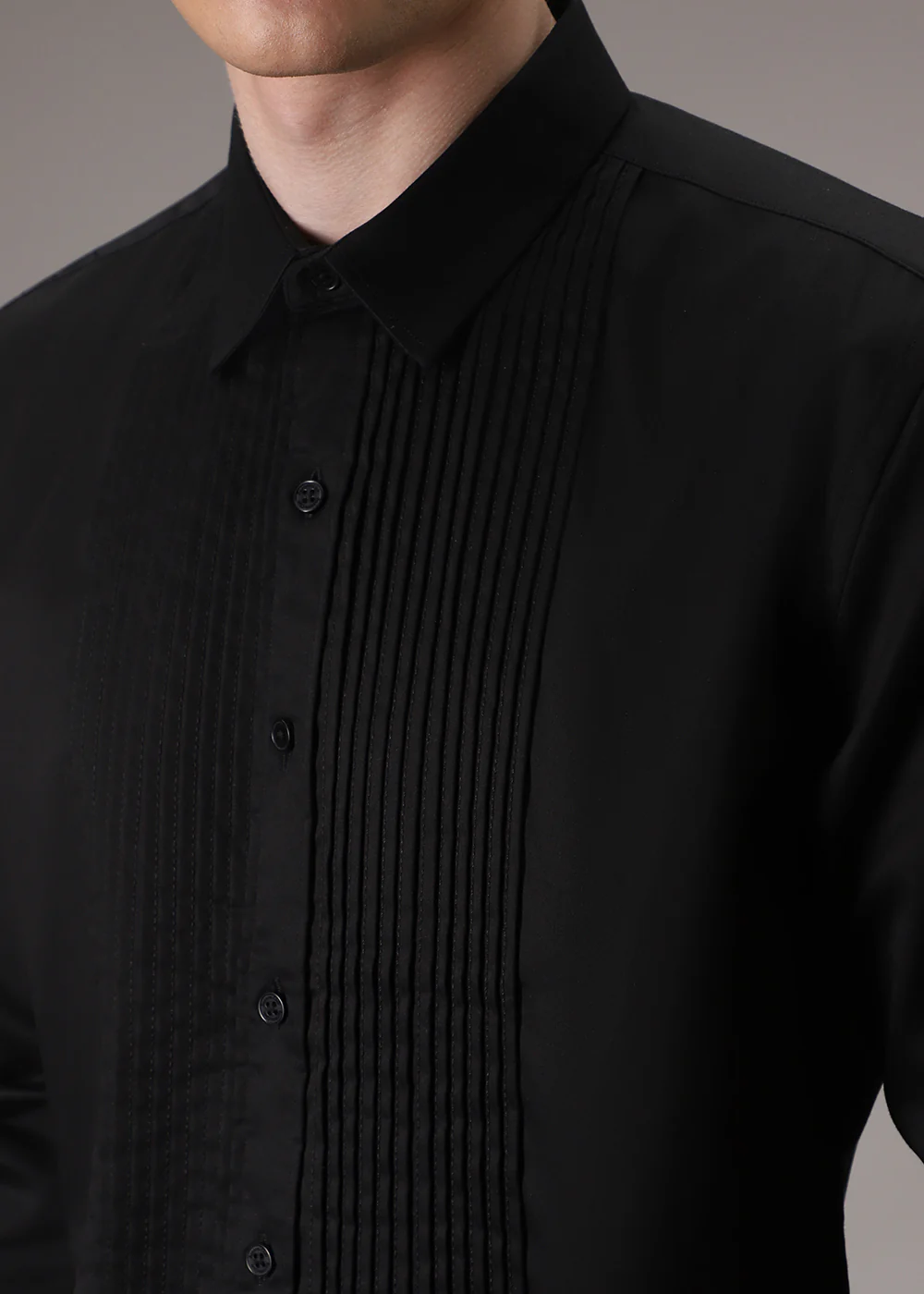 Black Pleated Designer Shirt - Image 2