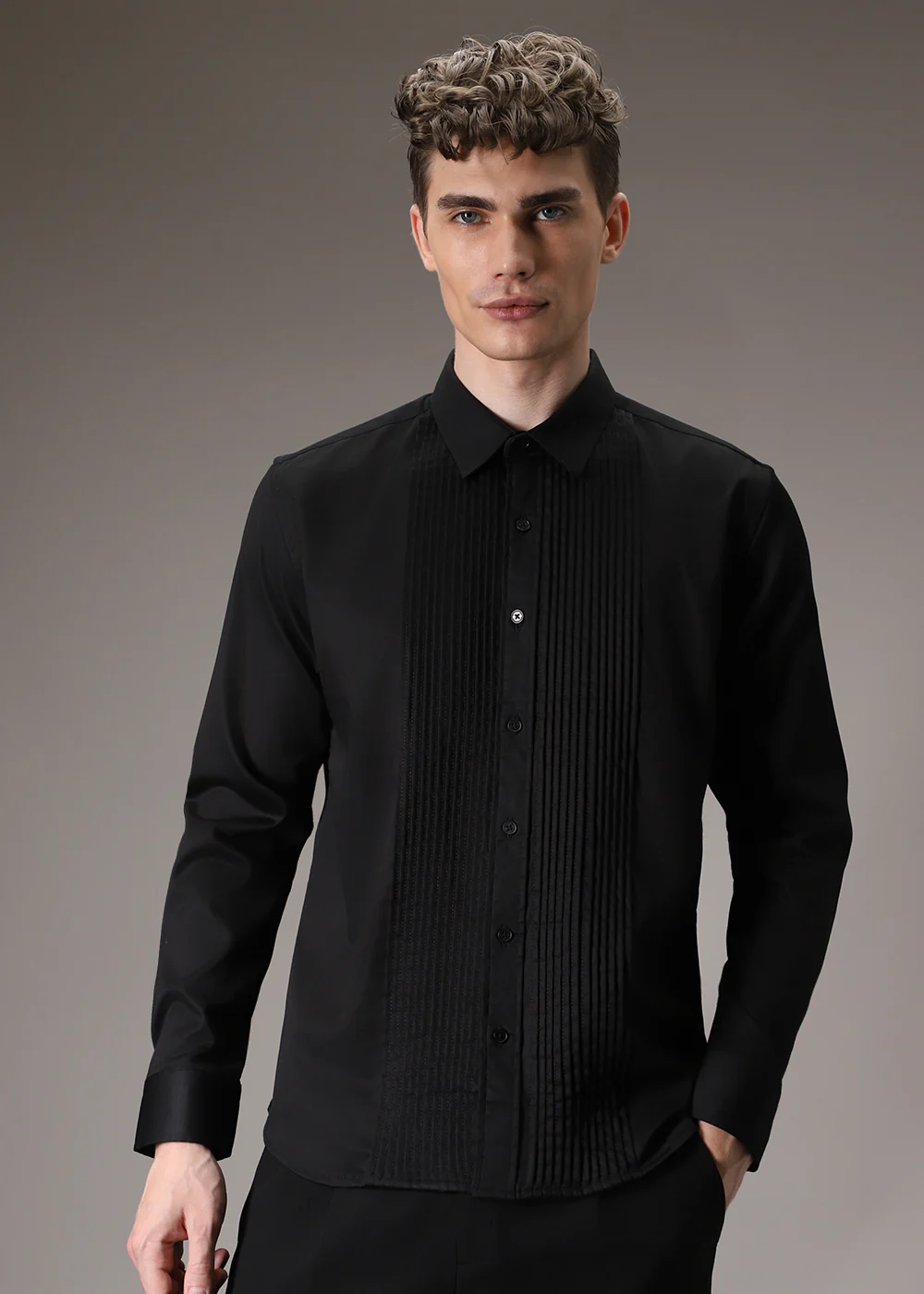 Black Pleated Designer Shirt - Image 3