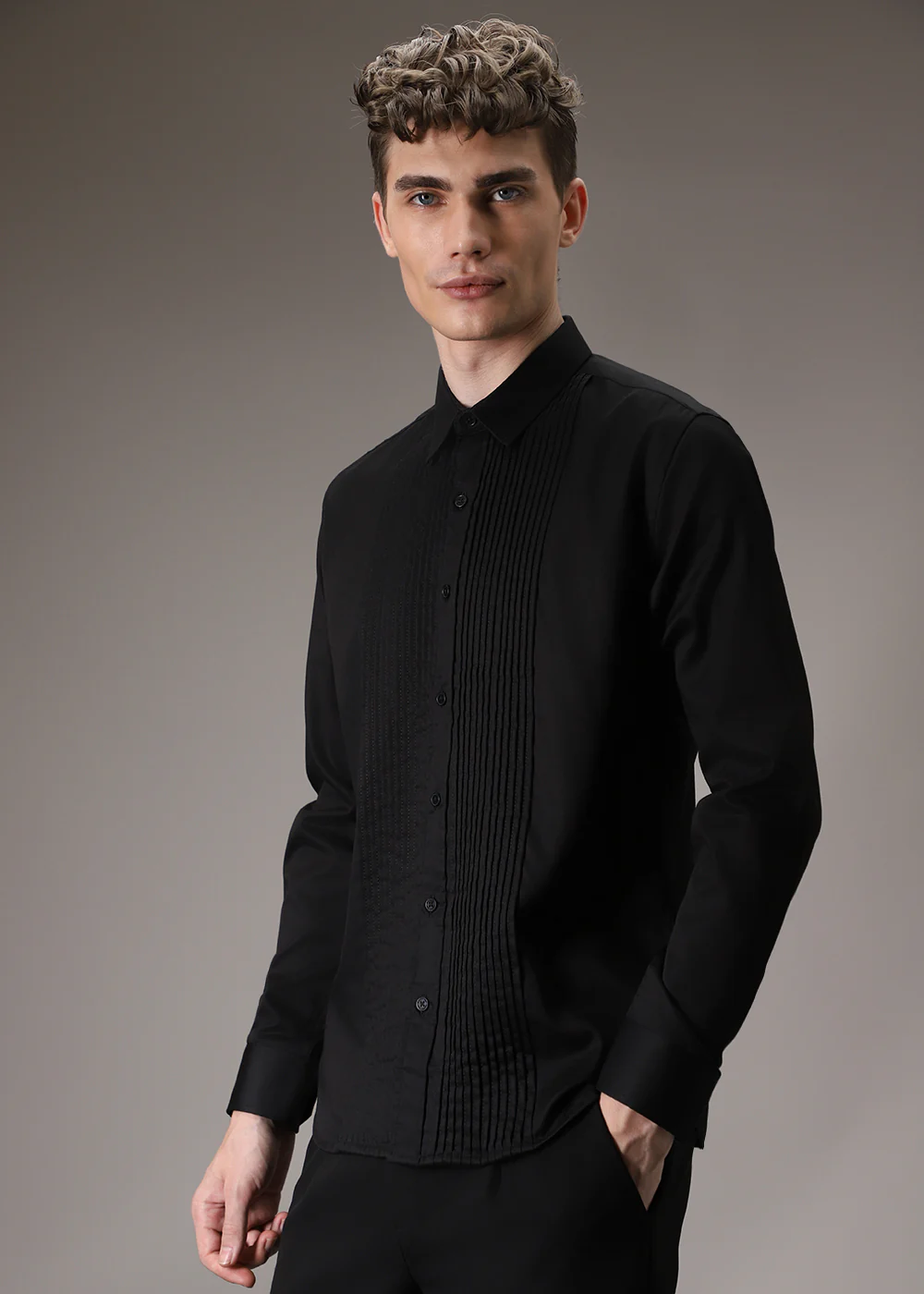 Black Pleated Designer Shirt - Image 5