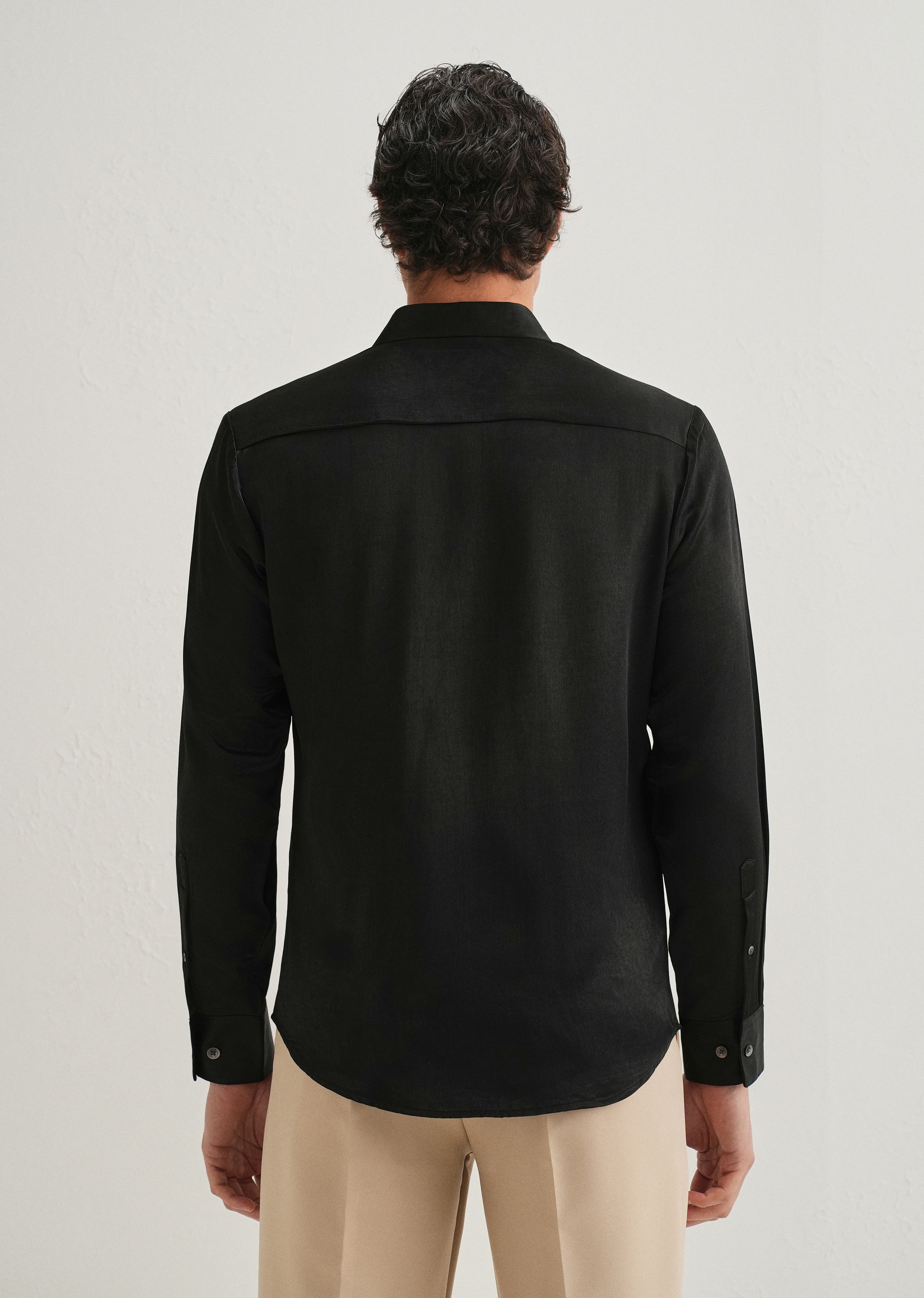 Black Premium Leather-Look Satin Finish Shirt - Image 2