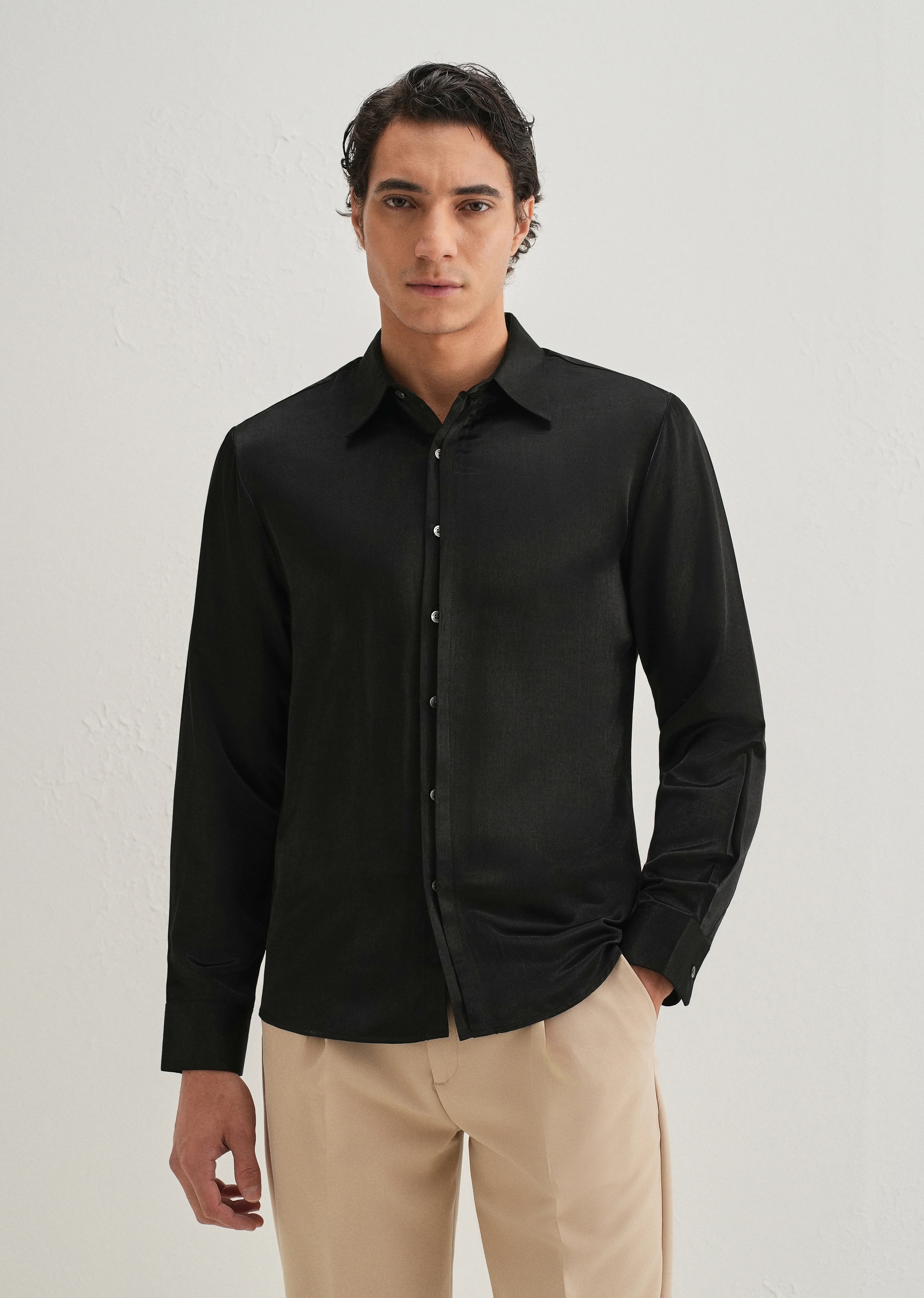 Black Premium Leather-Look Satin Finish Shirt - Image 3