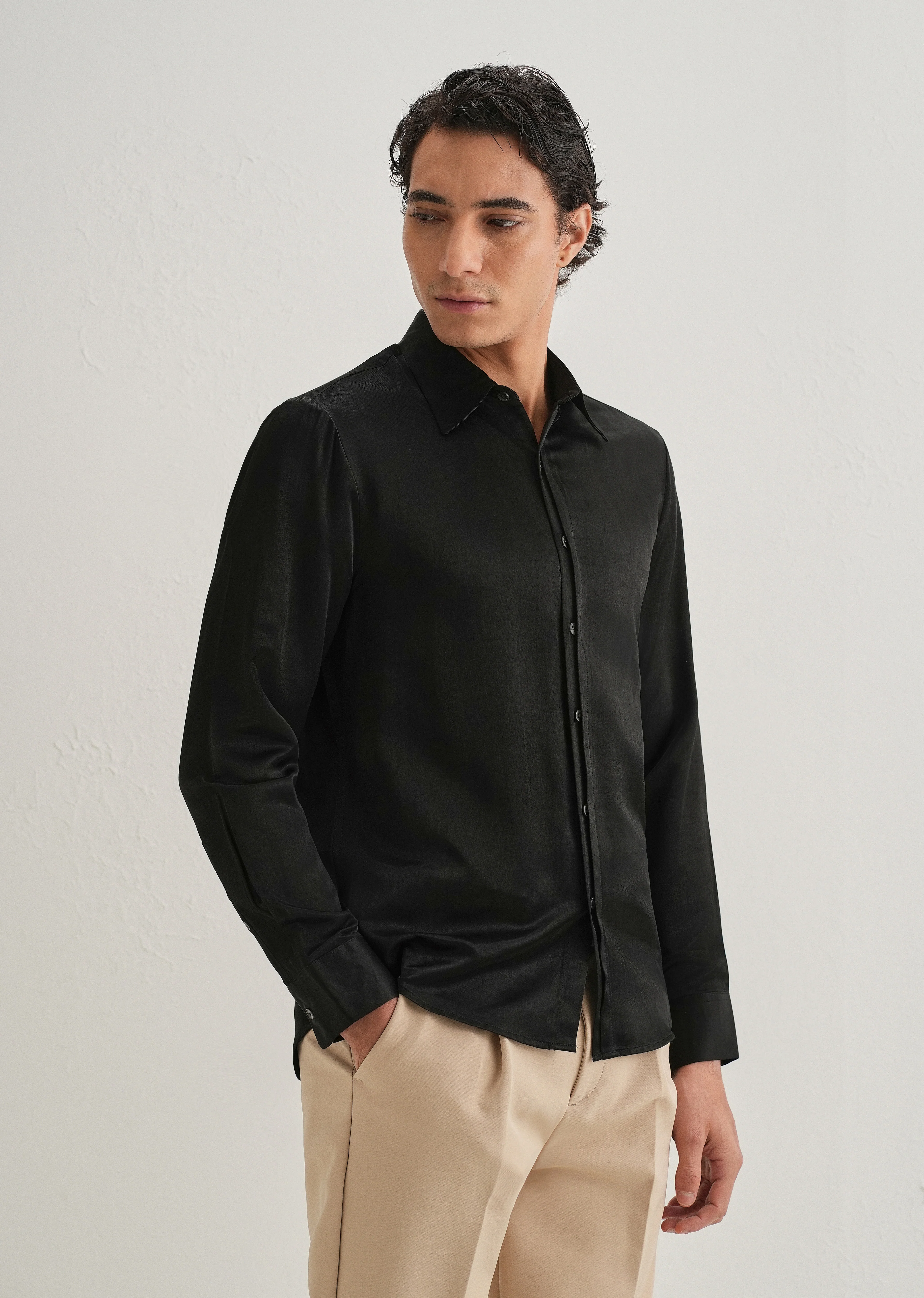 Black Premium Leather-Look Satin Finish Shirt - Image 4