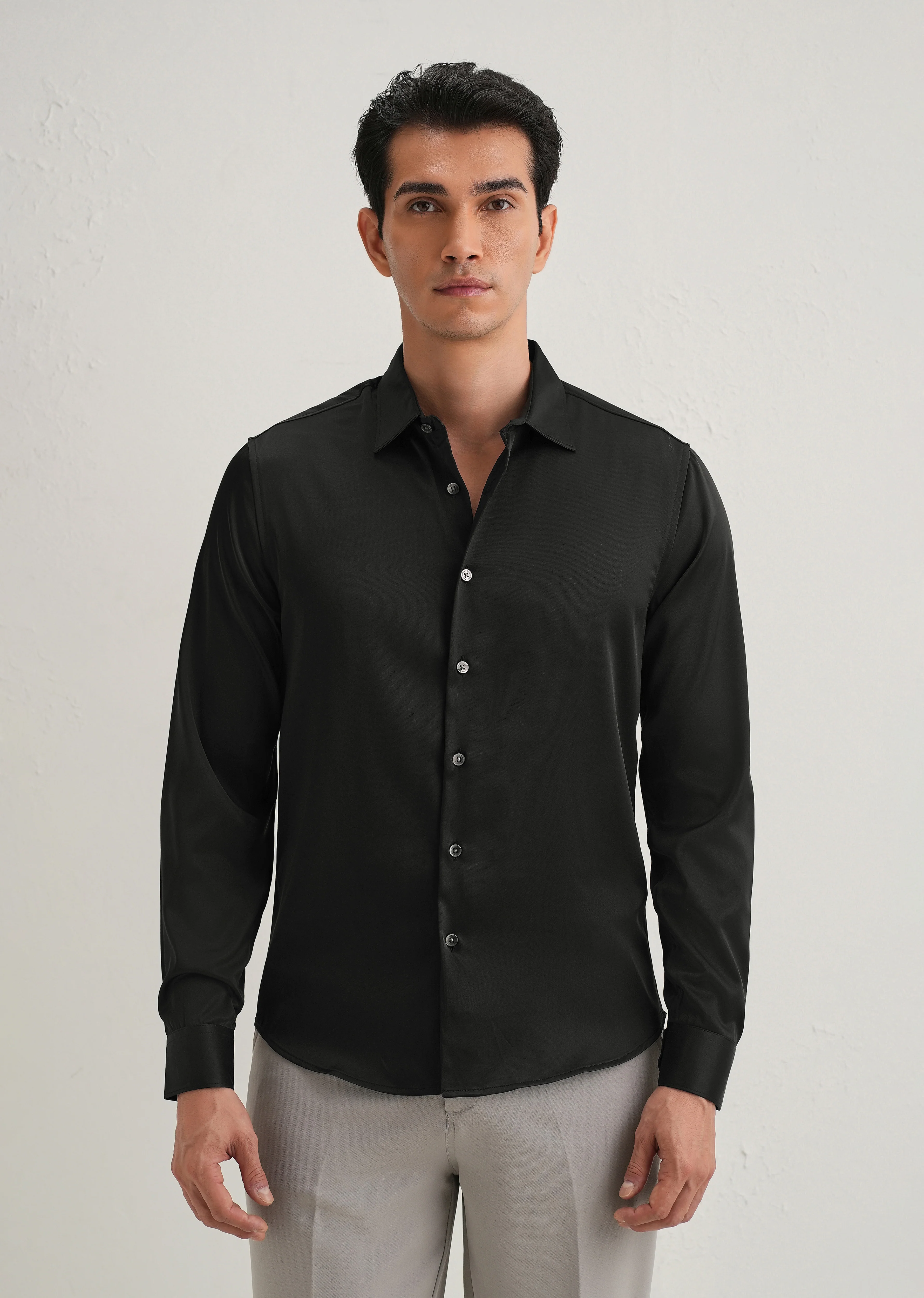 Black Premium Satin-Finish Plain Shirt - Image 4