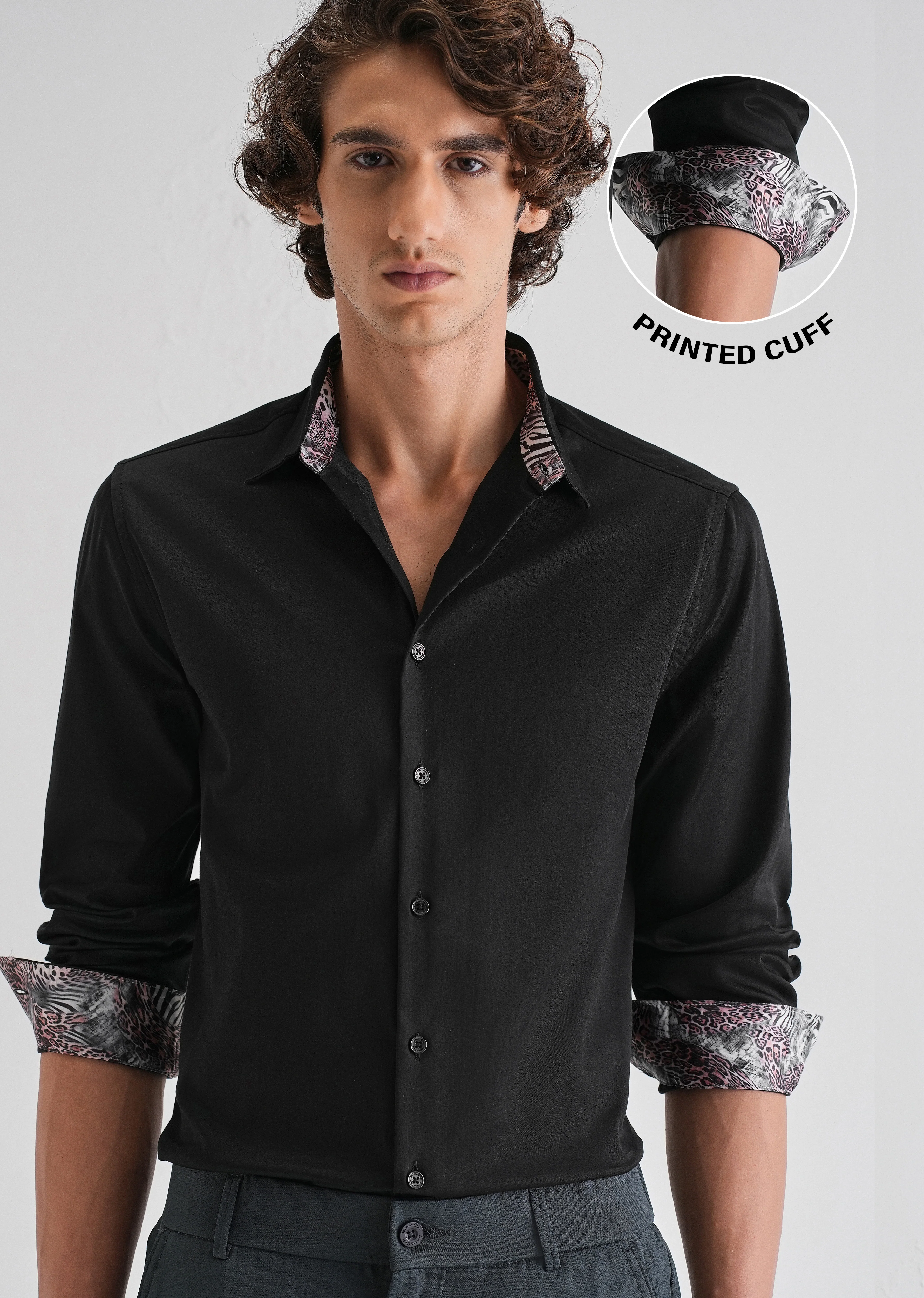 Black Printed Cuff Shirt - Image 7