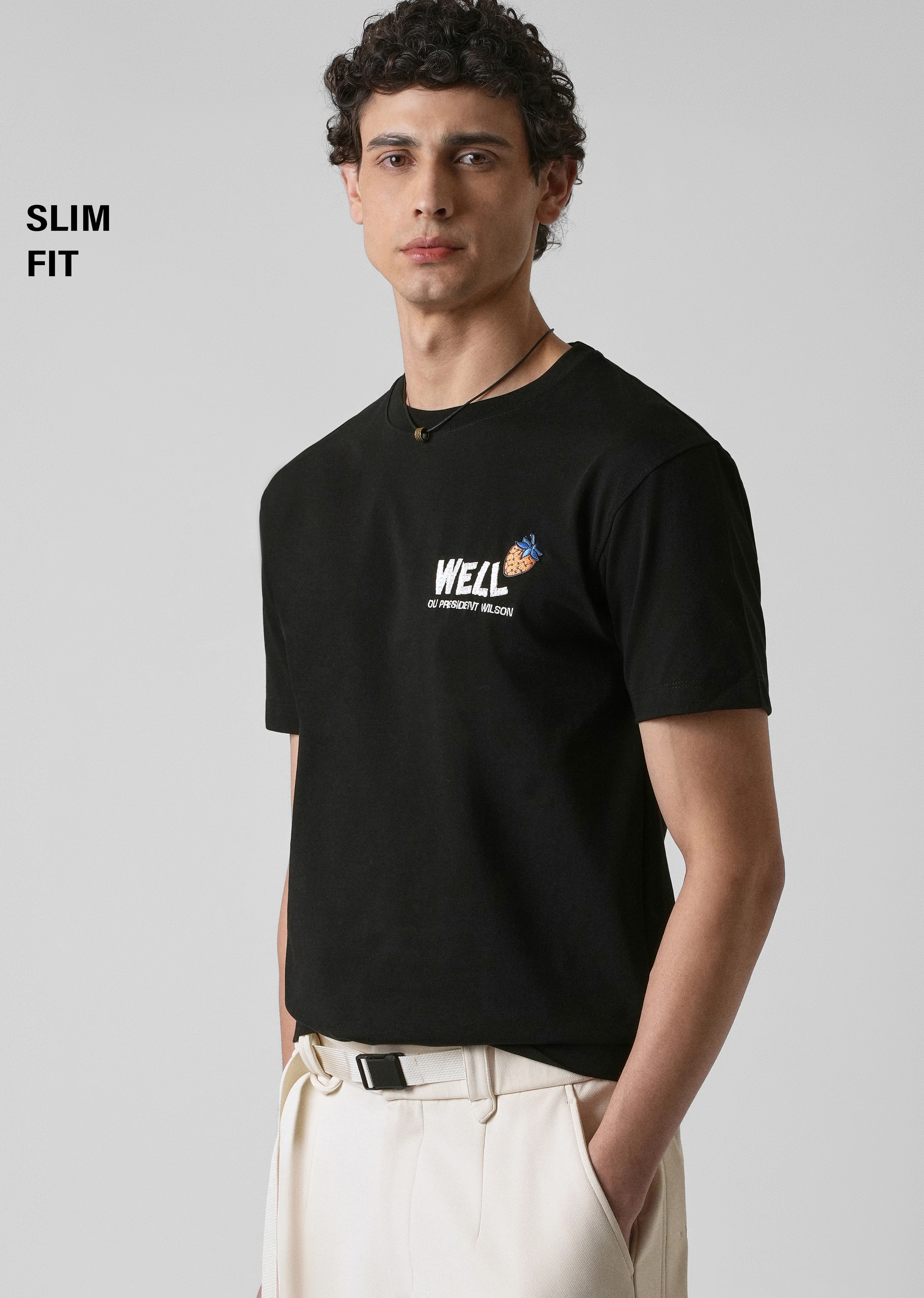 Black Printed Slim Fit T-shirt - Image 7