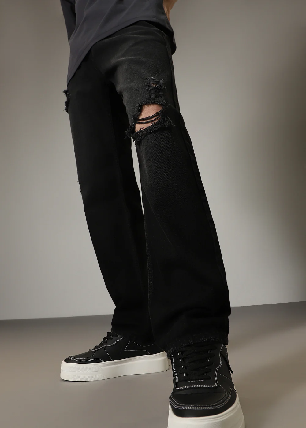 Black Ripped Straight Fit Jeans - Image 7