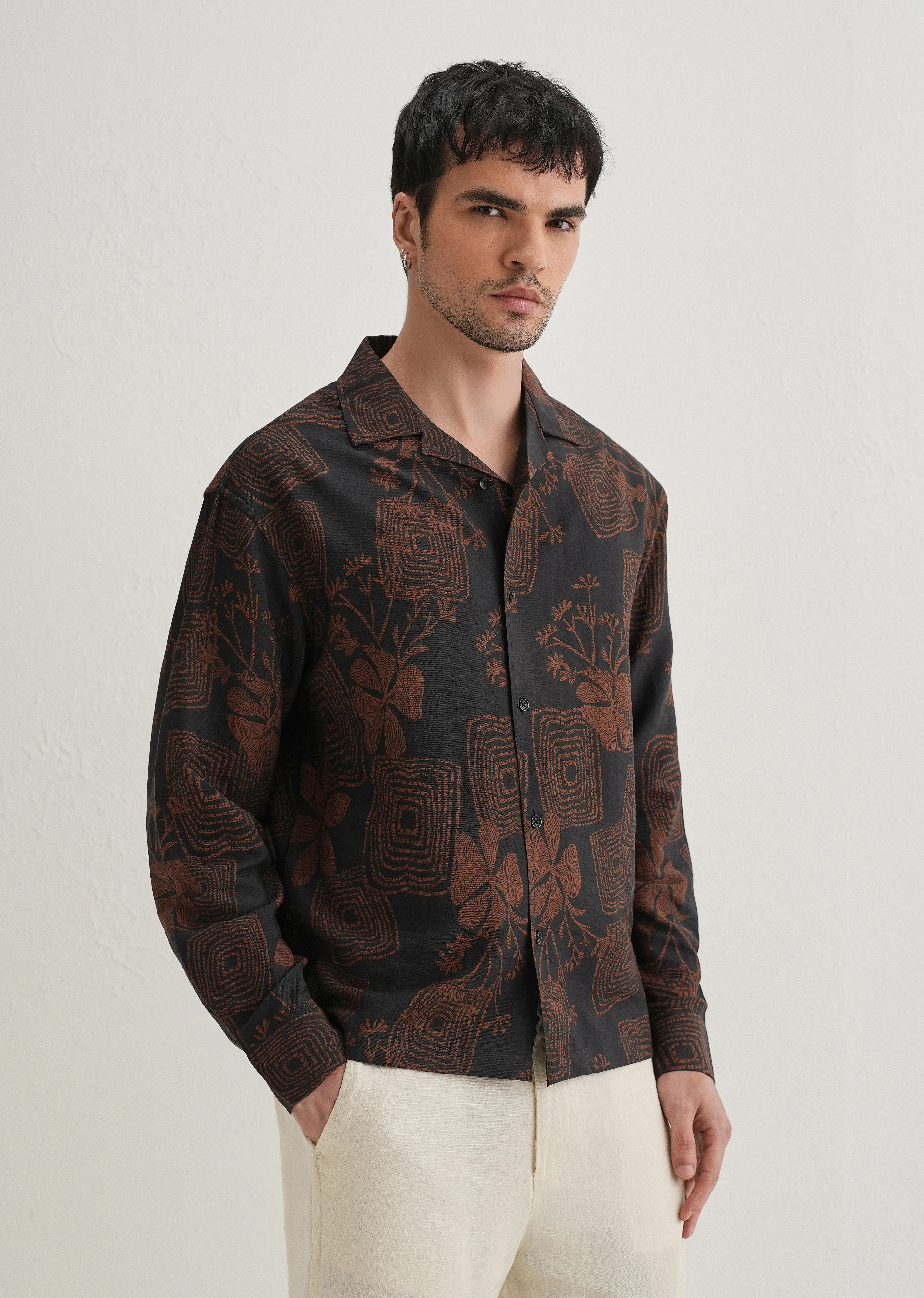 Black Rustic Square Motif Printed Shirt - Image 4