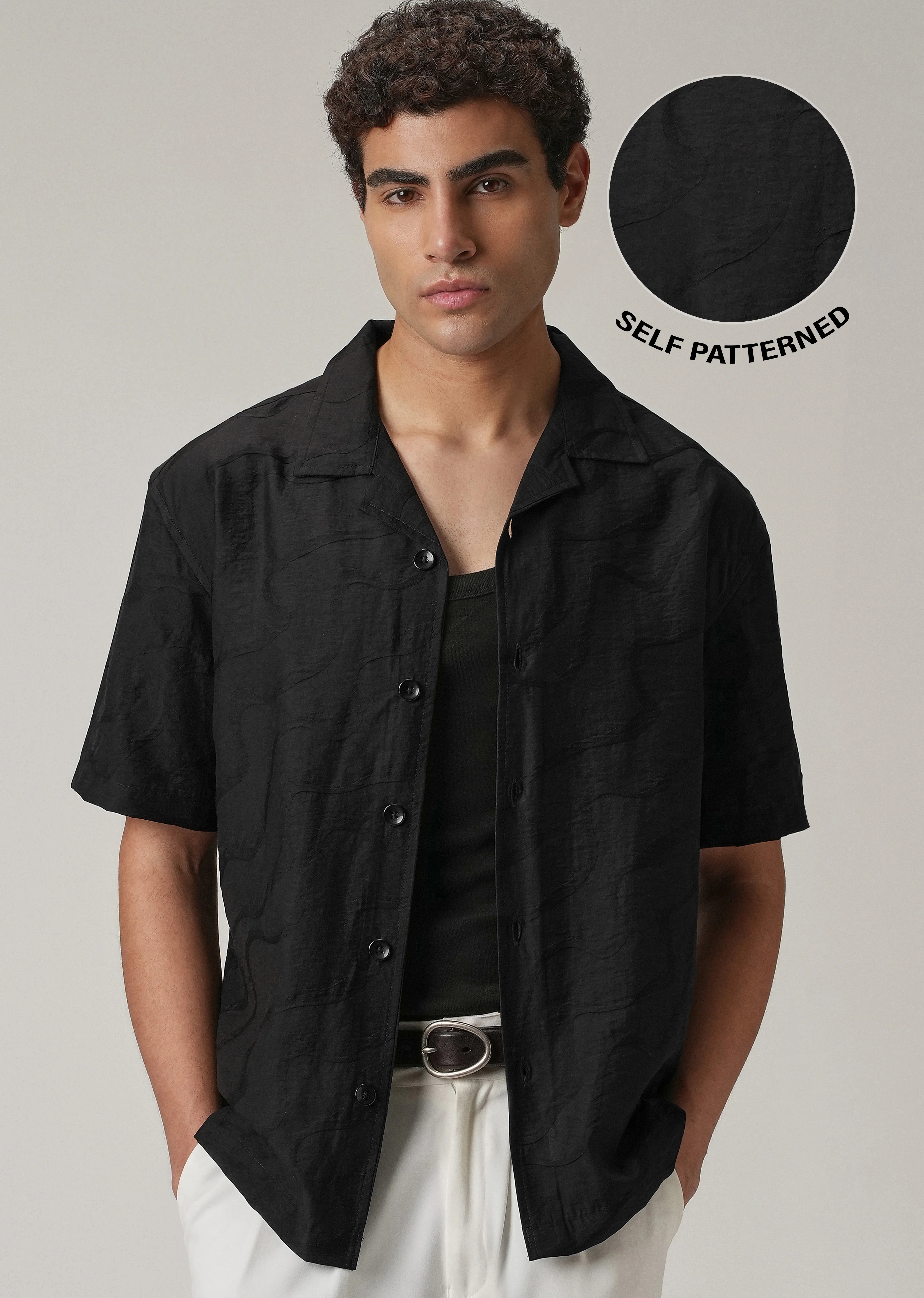 Black Self Pattern Shirt - Image 7