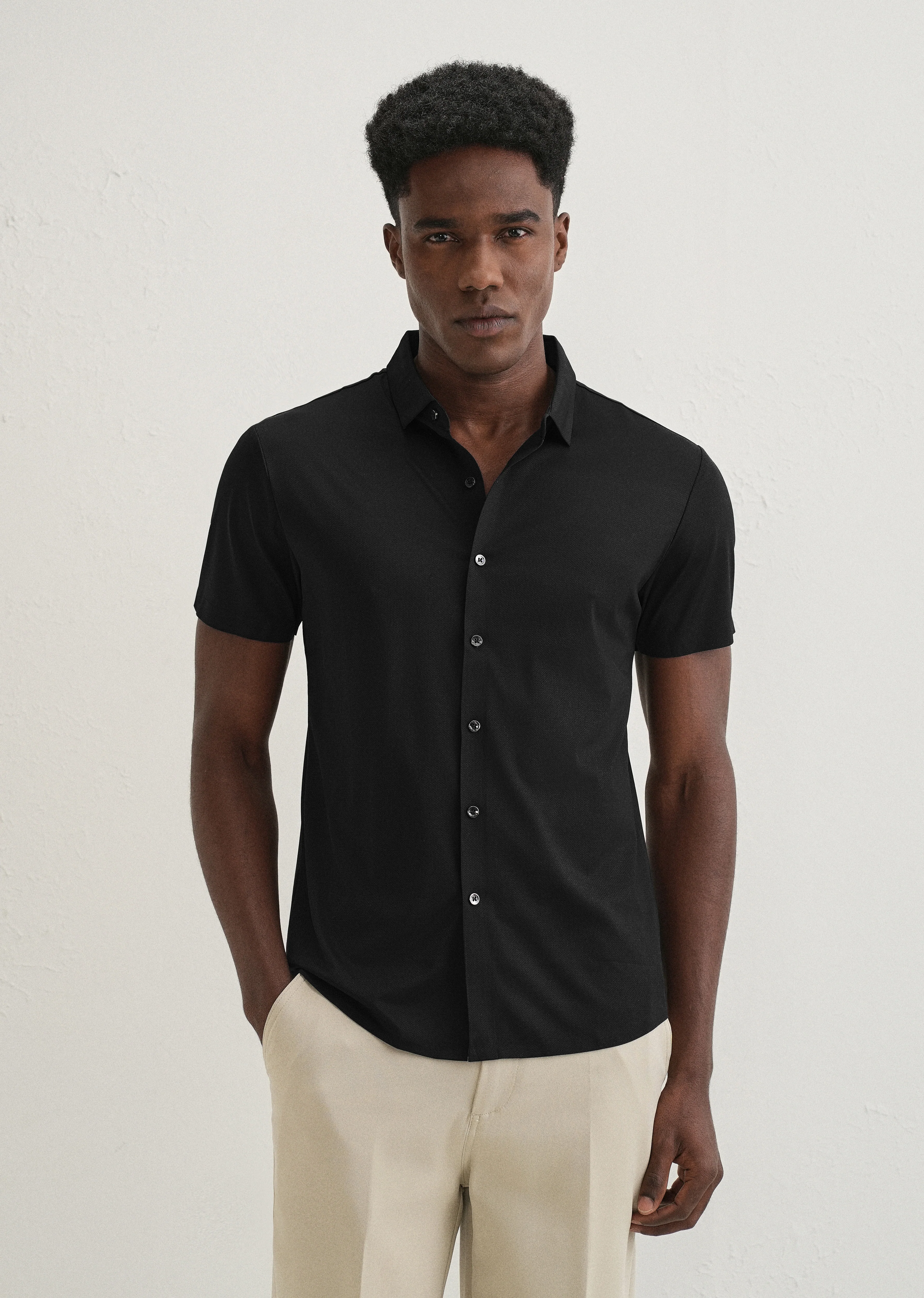 Black Self Patterned Stitchless Shirt - Image 2