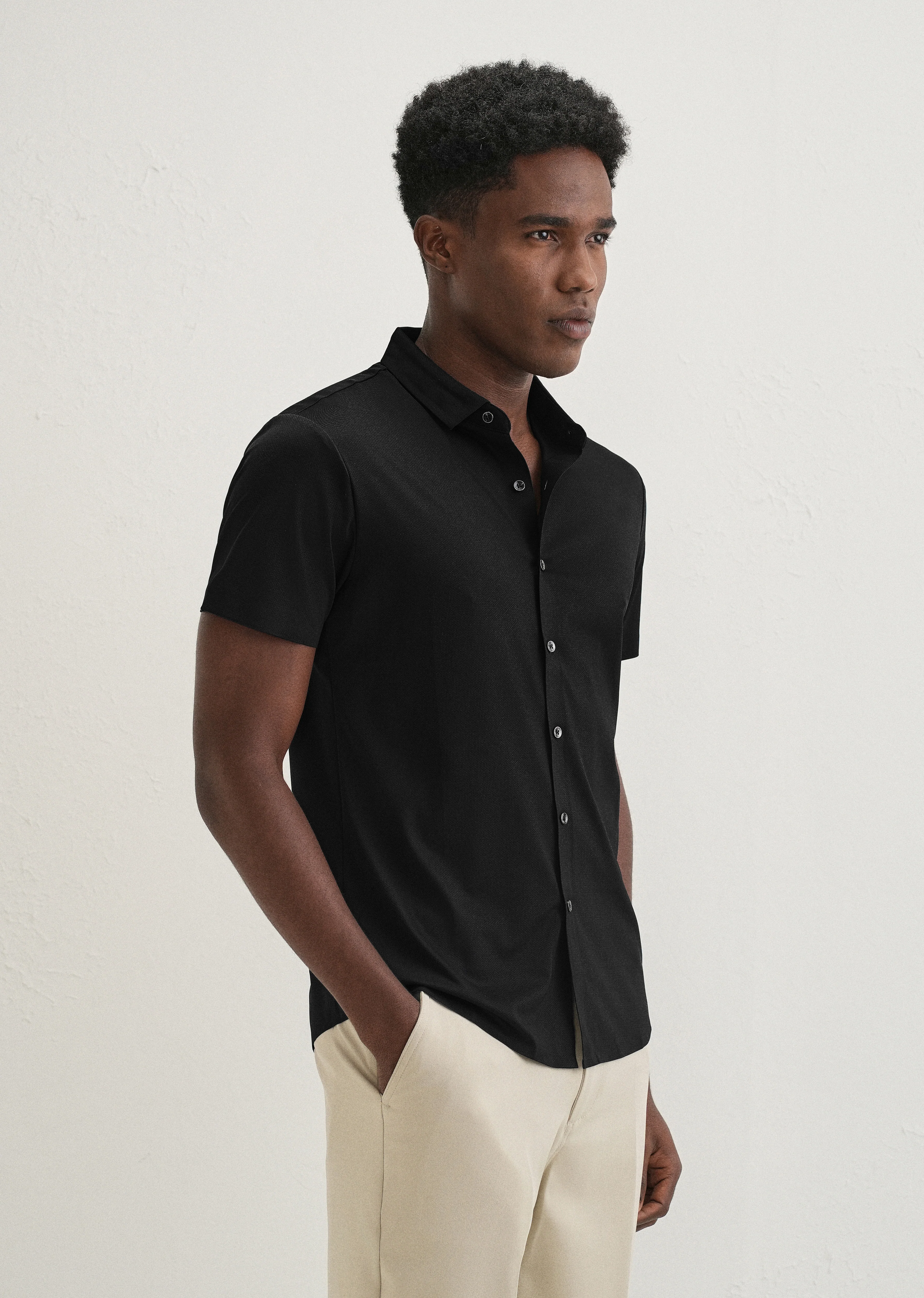 Black Self Patterned Stitchless Shirt - Image 4