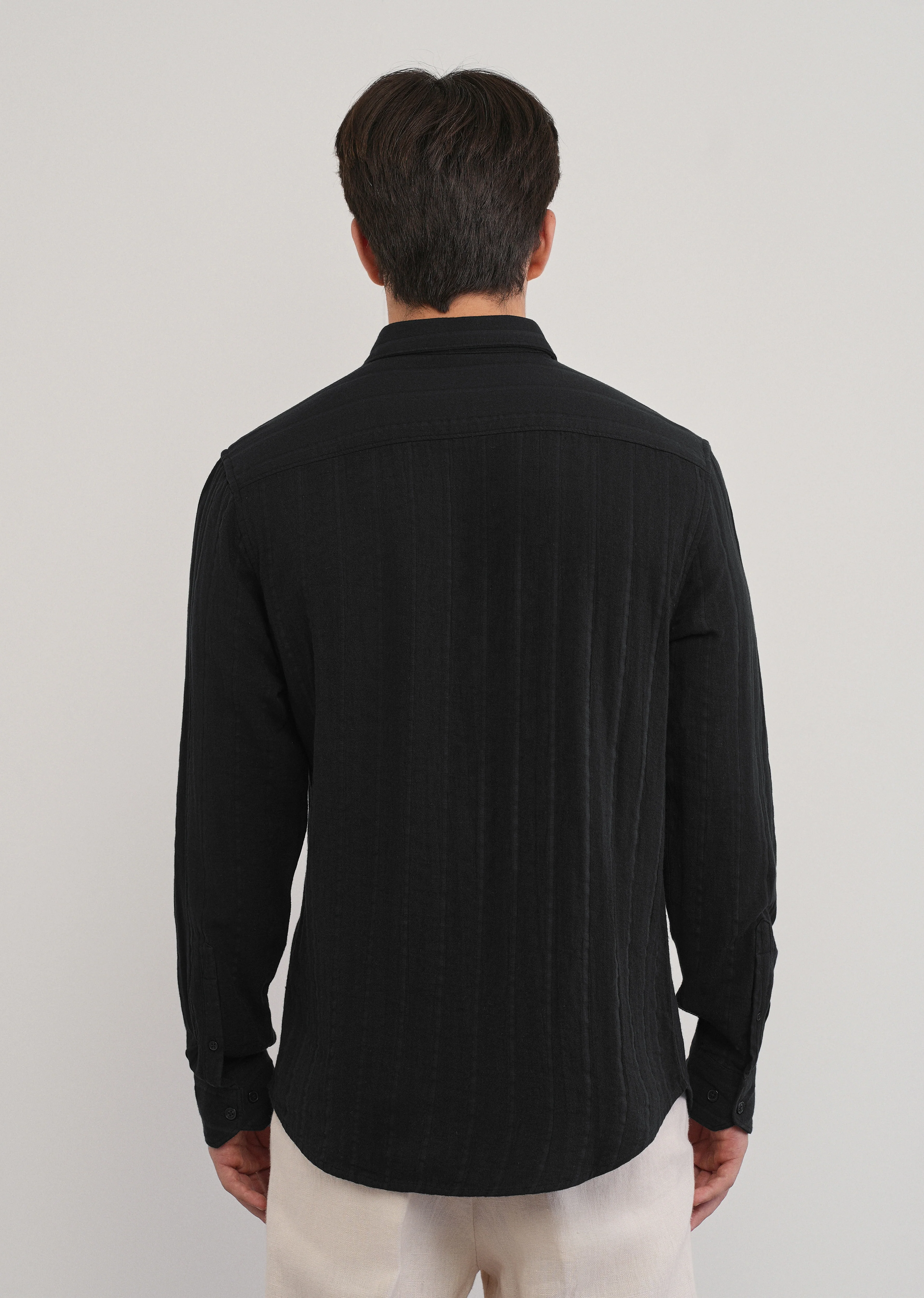 Black Self Striped Cotton Shirt - Image 2