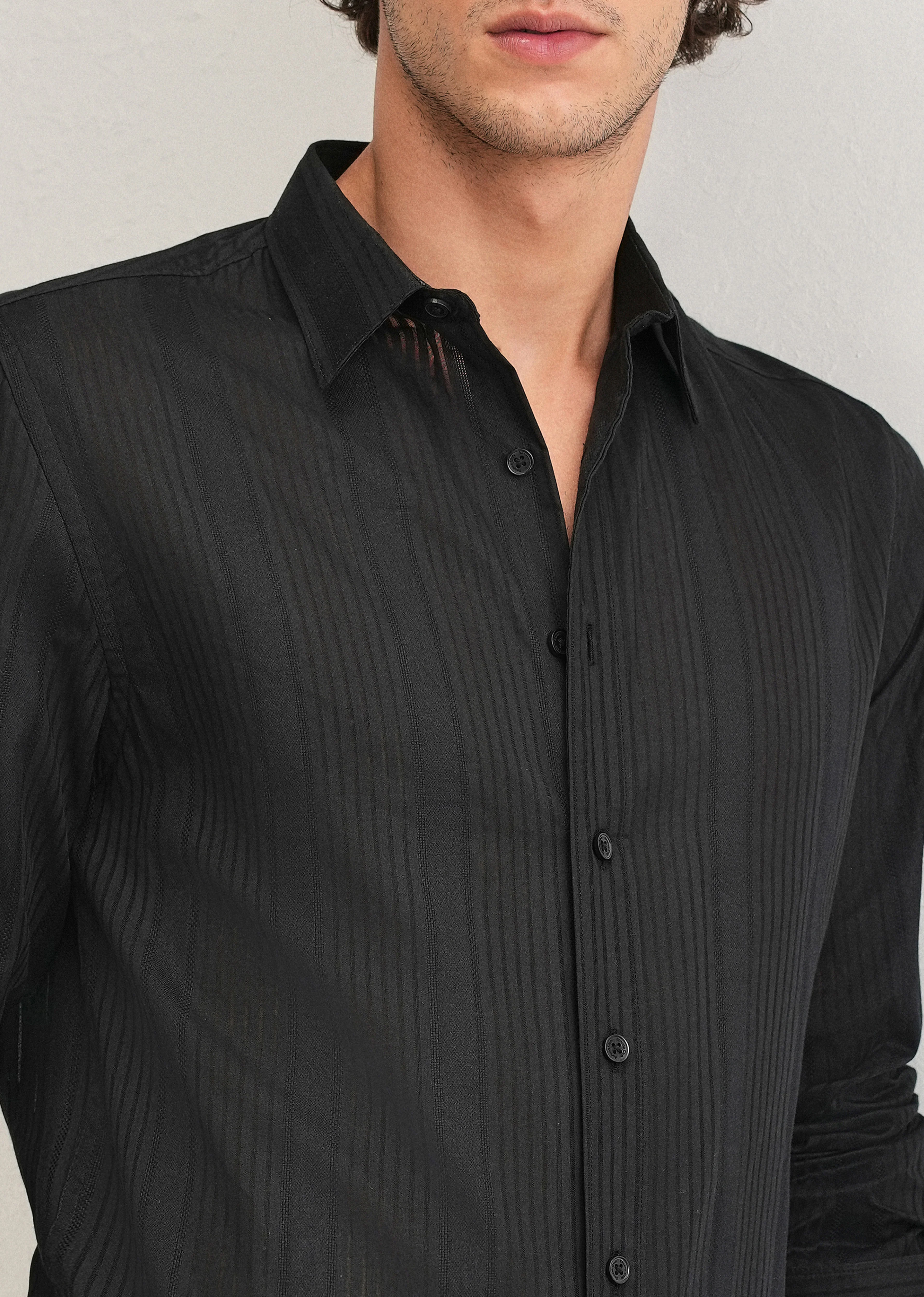 Black Self Striped Shirt - Image 6