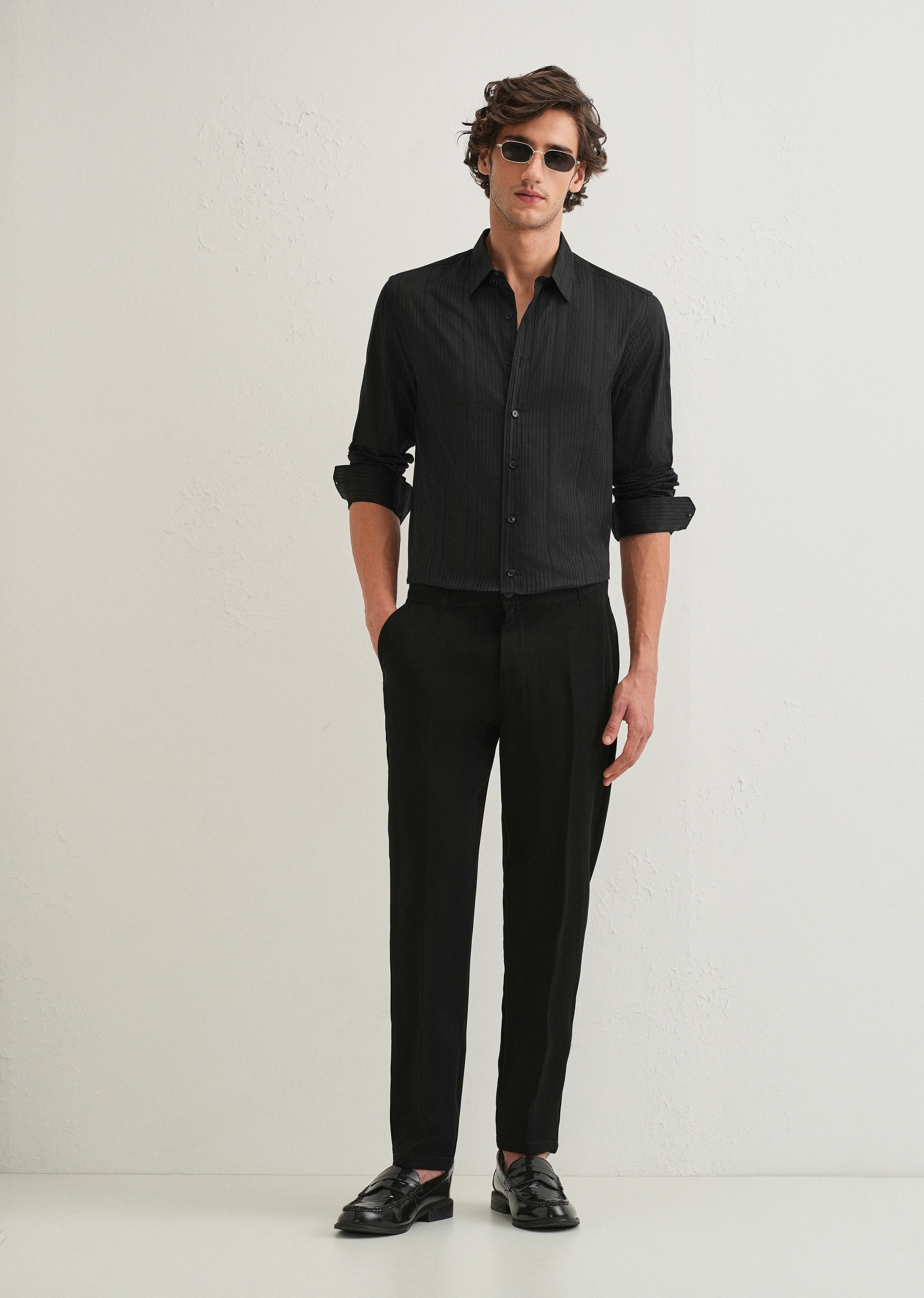 Black Self Striped Shirt - Image 7