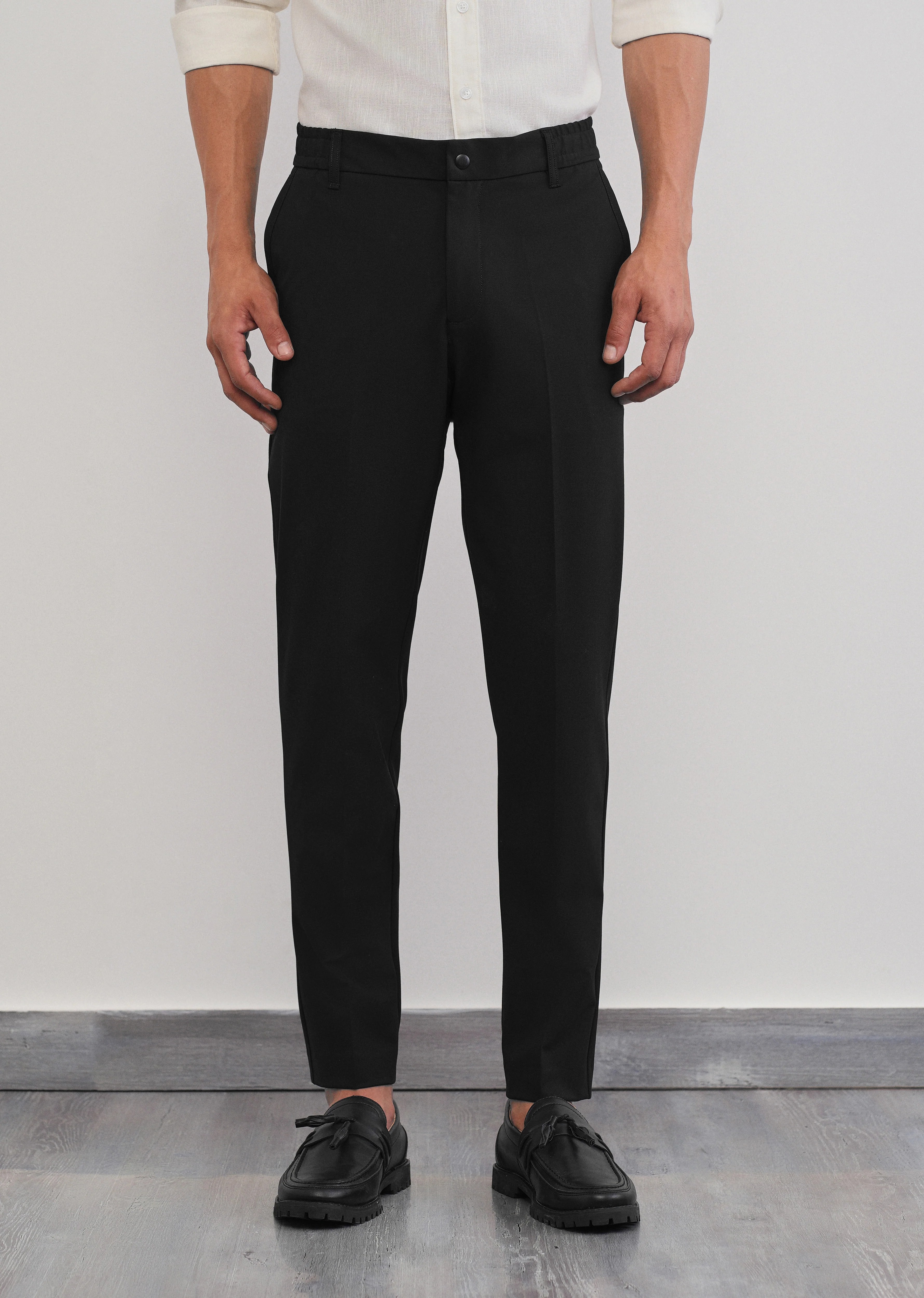Black Semi-Elastic Slim Fit Trouser - Image 4
