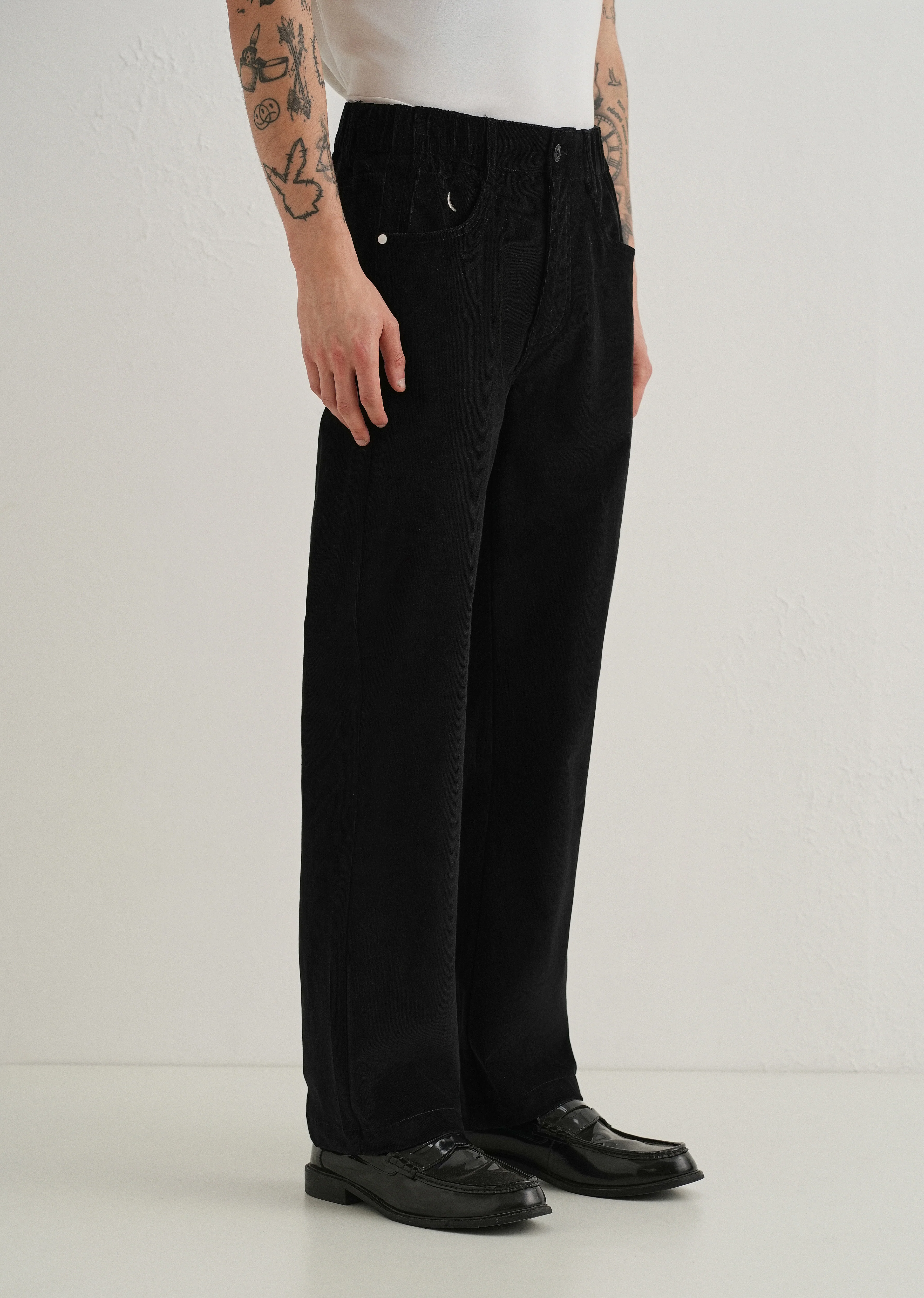 Black Semi-Elasticated Corduroy Pant - Image 4