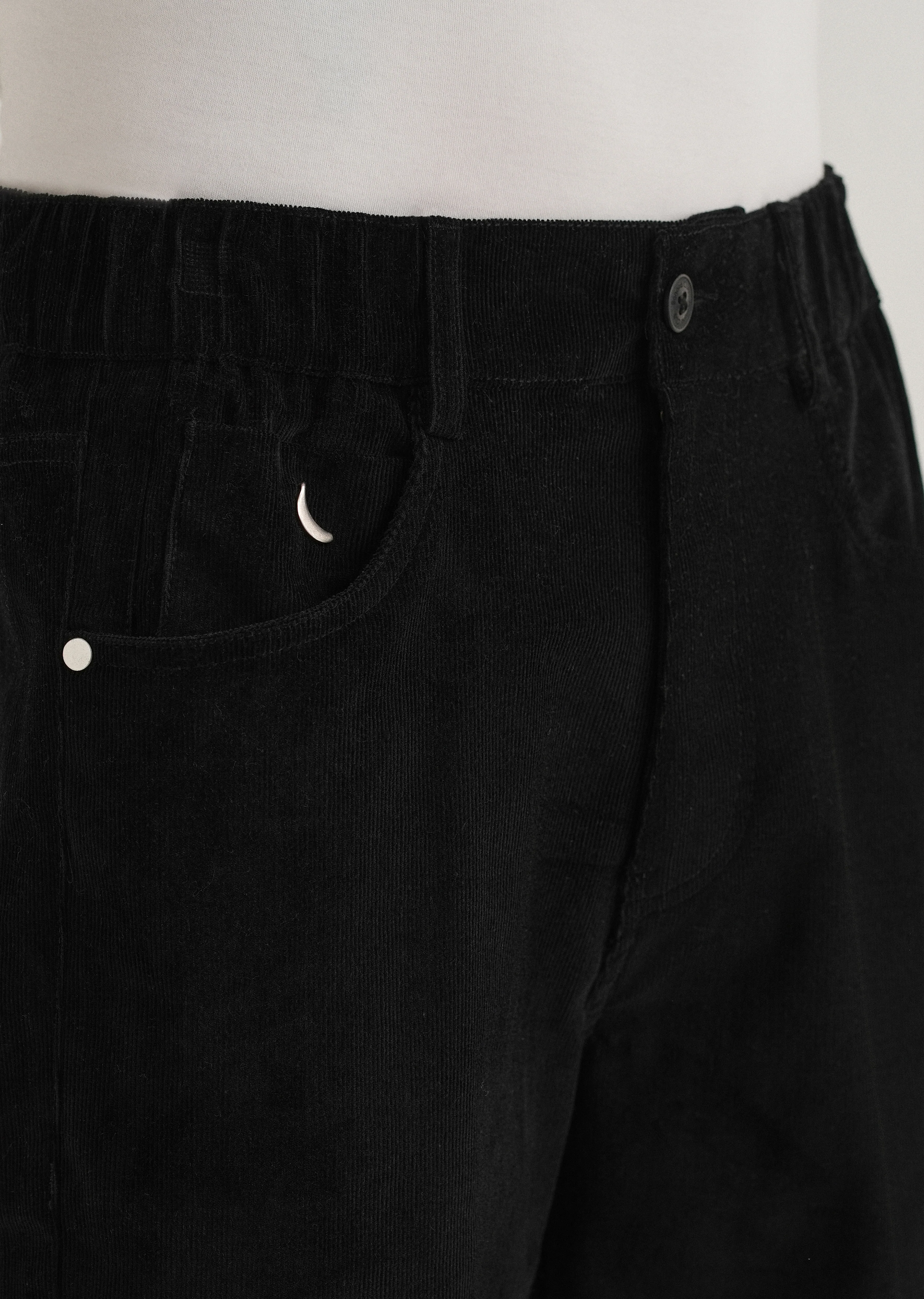 Black Semi-Elasticated Corduroy Pant - Image 5