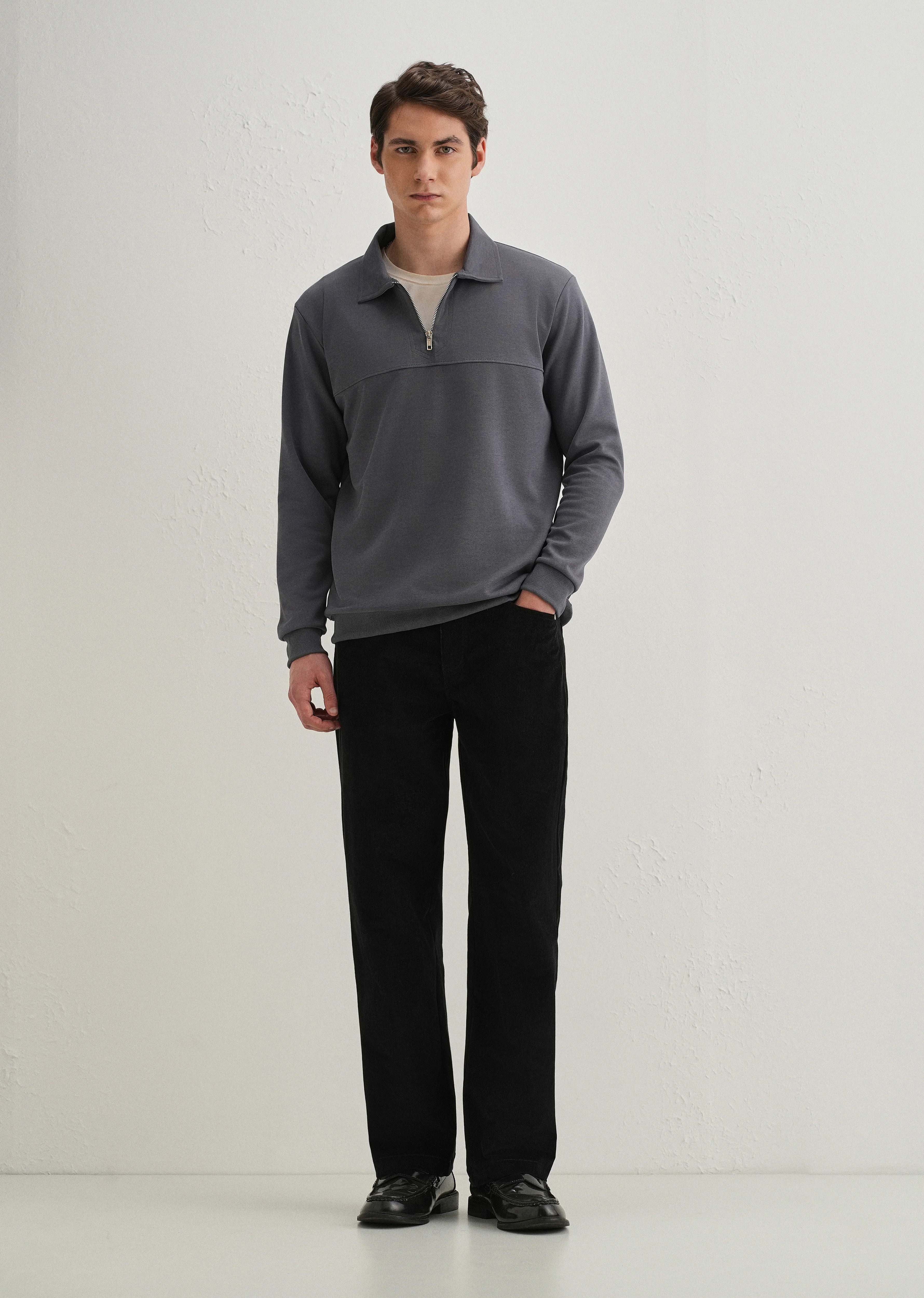 Black Semi-Elasticated Corduroy Pant - Image 6