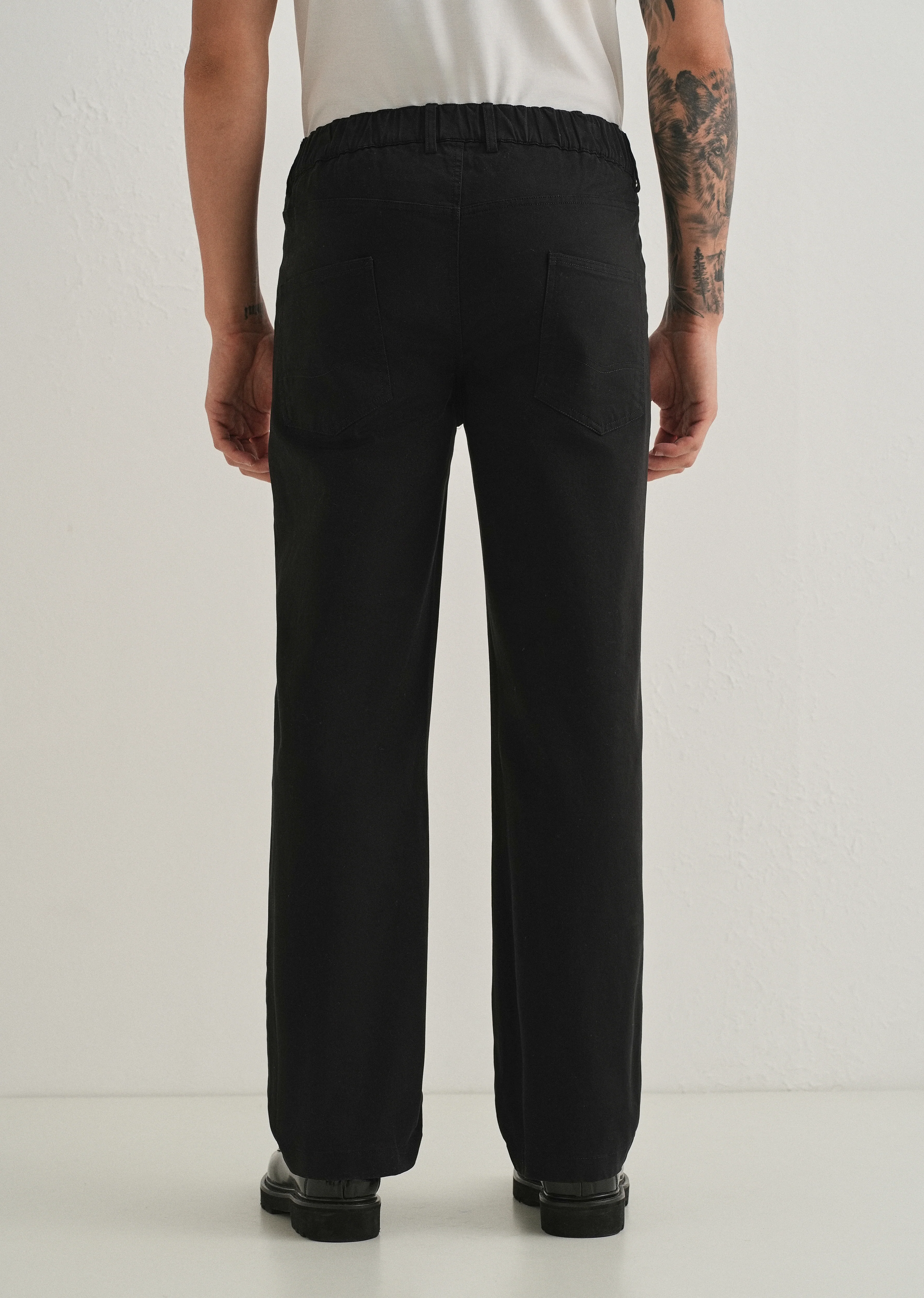 Black Semi-Elasticated Cotton Trouser - Image 2