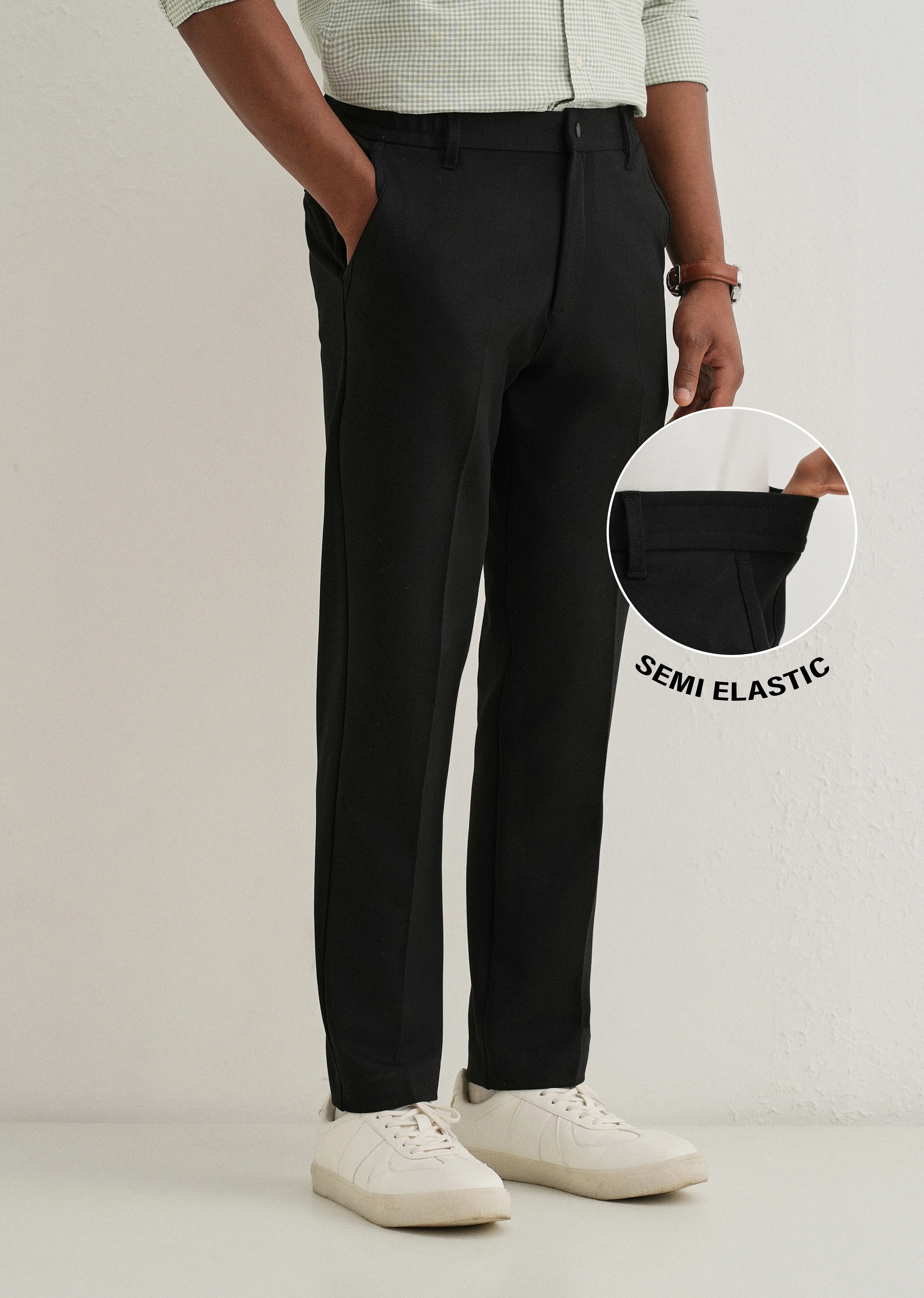Black Semi Elasticated Slim Fit Trouser - Image 7
