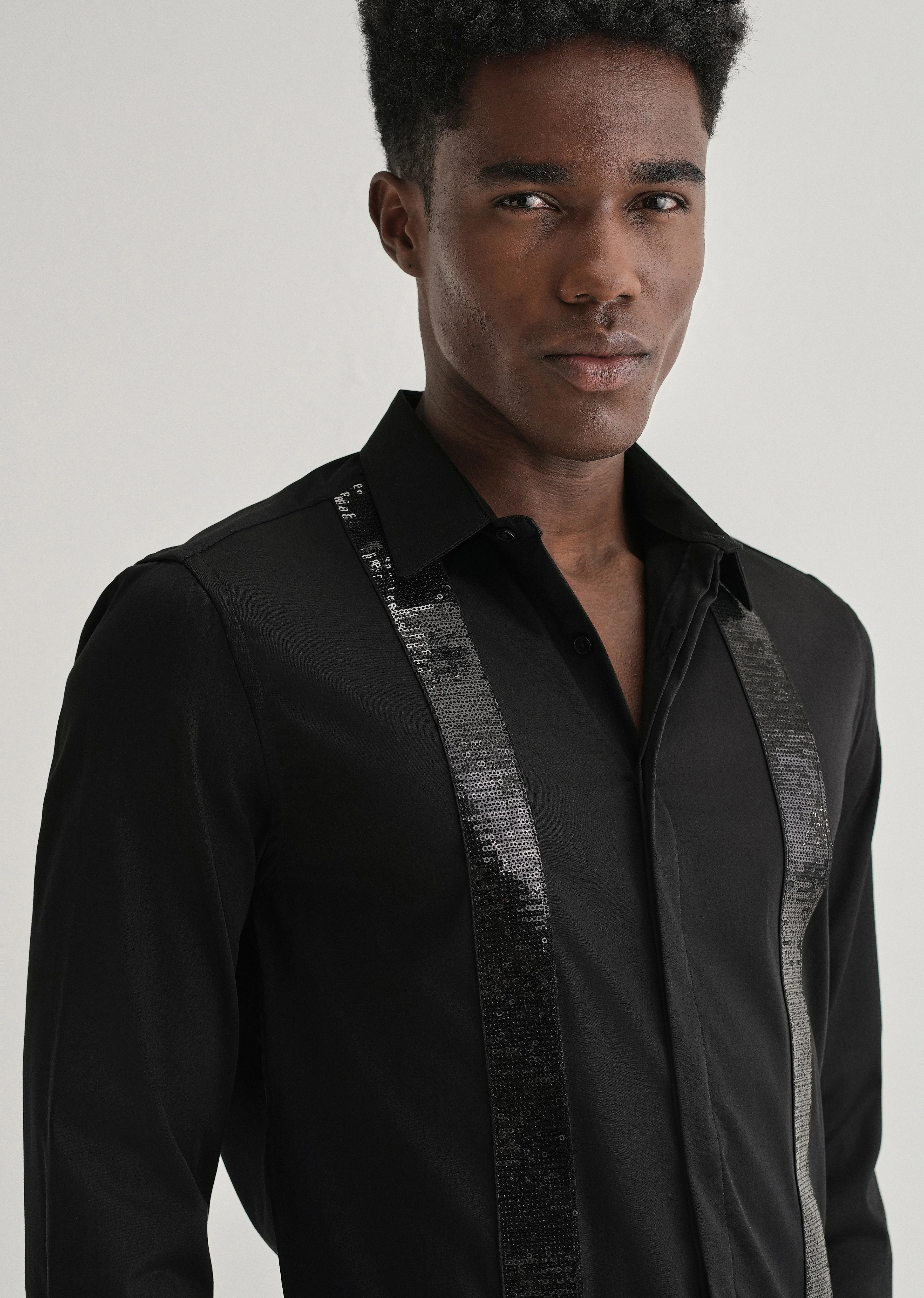 Black Sequence Panel Designer Shirt - Image 2