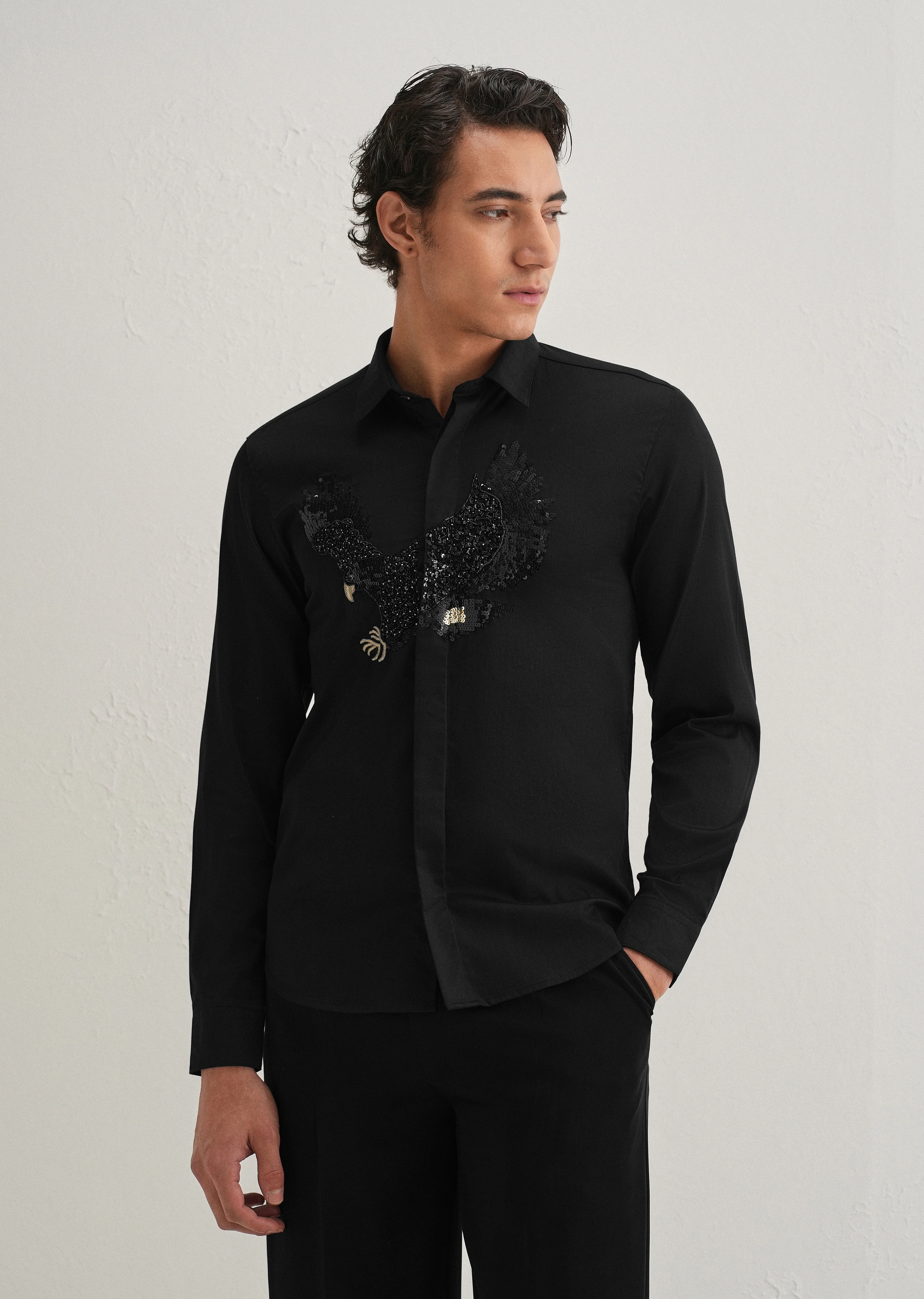 Black Sequin Handcrafted Designer Shirt - Image 3