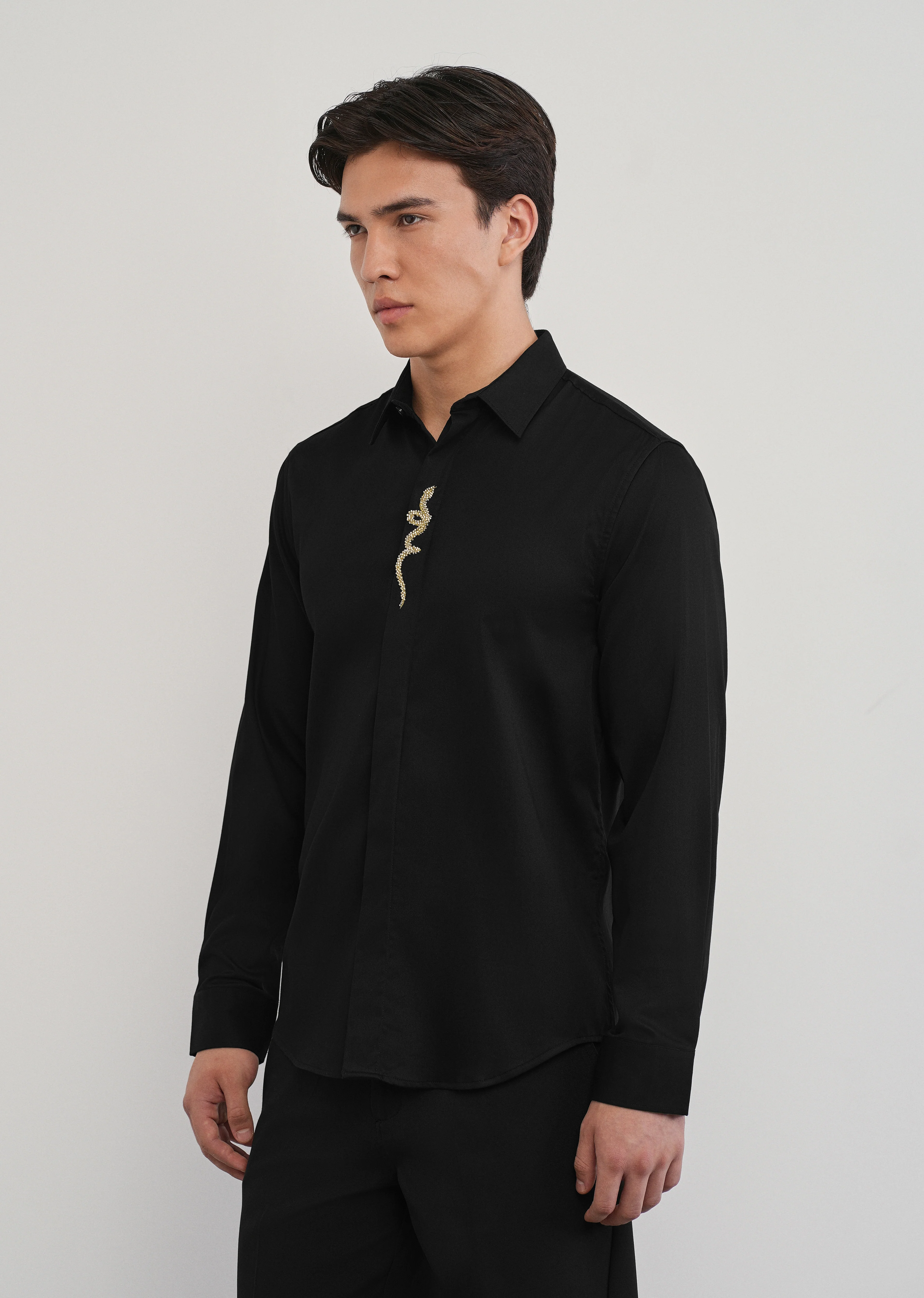 Black Serpent Beadwork Designer Shirt - Image 4