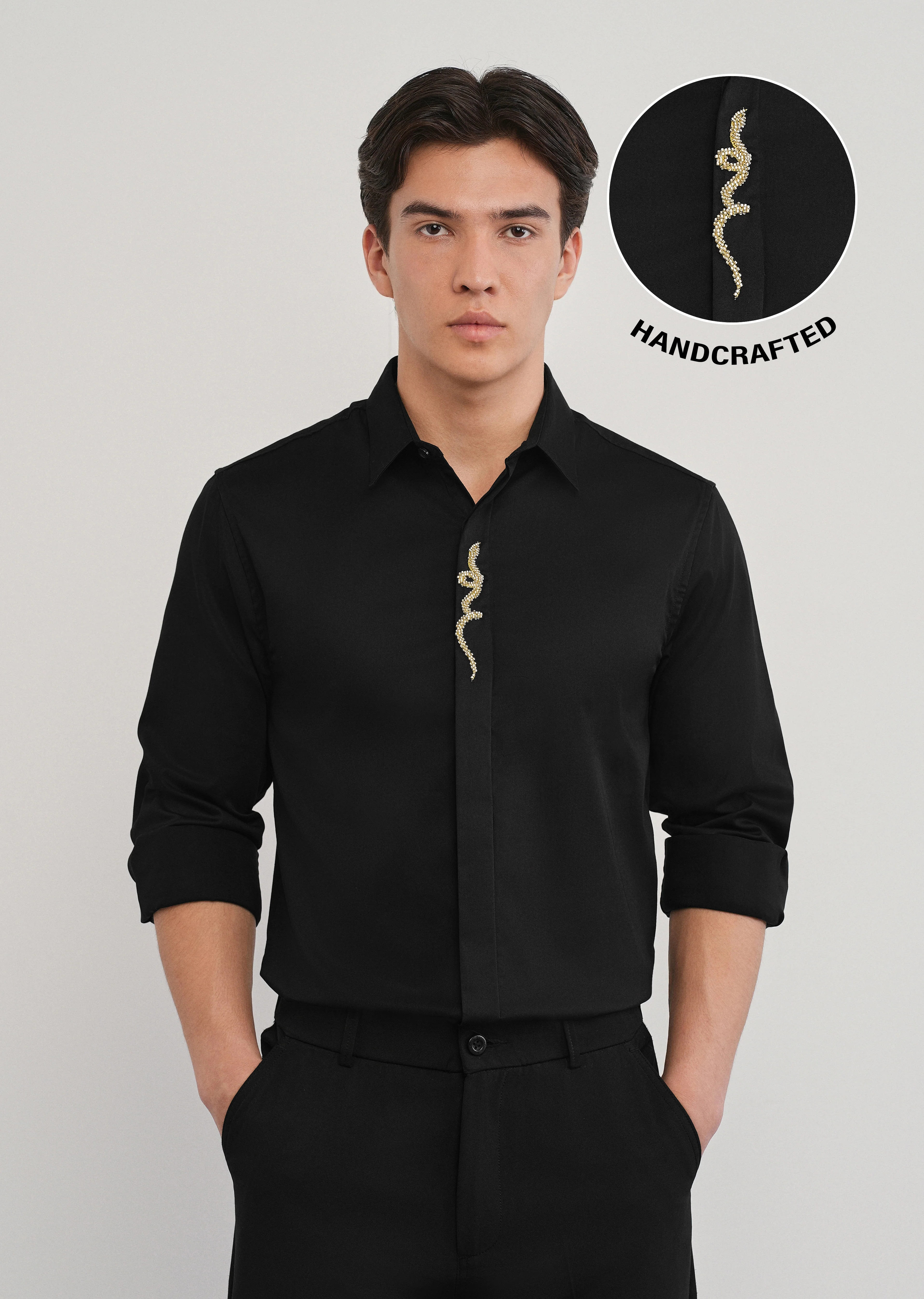 Black Serpent Beadwork Designer Shirt - Image 7