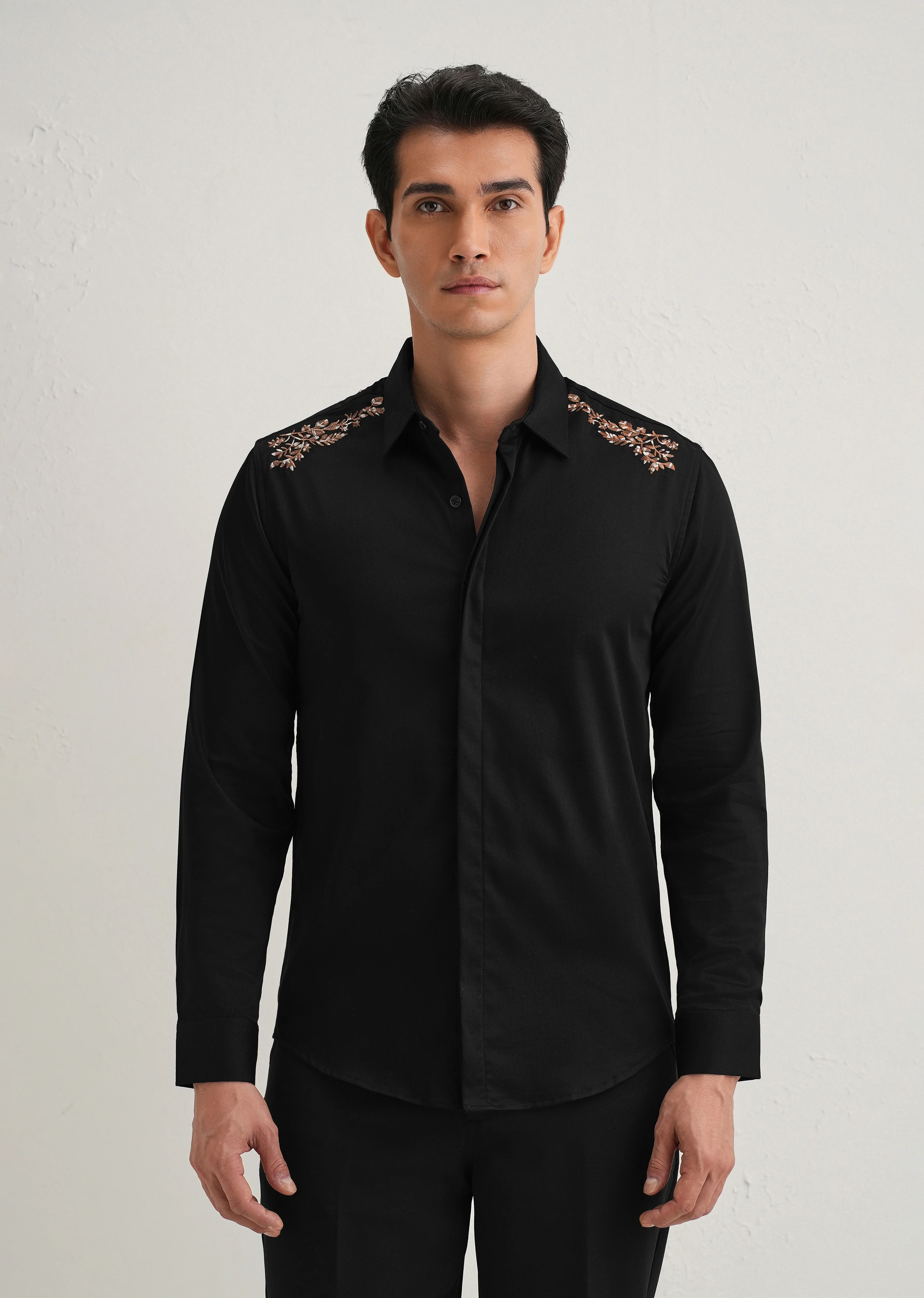Black Shoulder Embroidery Designer Shirt - Image 4