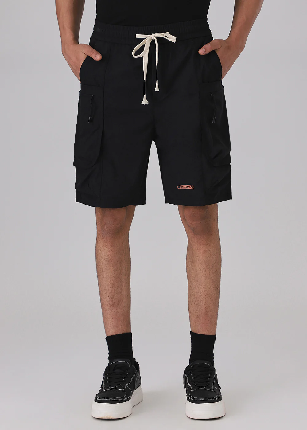 Black Snap Button Cargo Shorts - Image 3