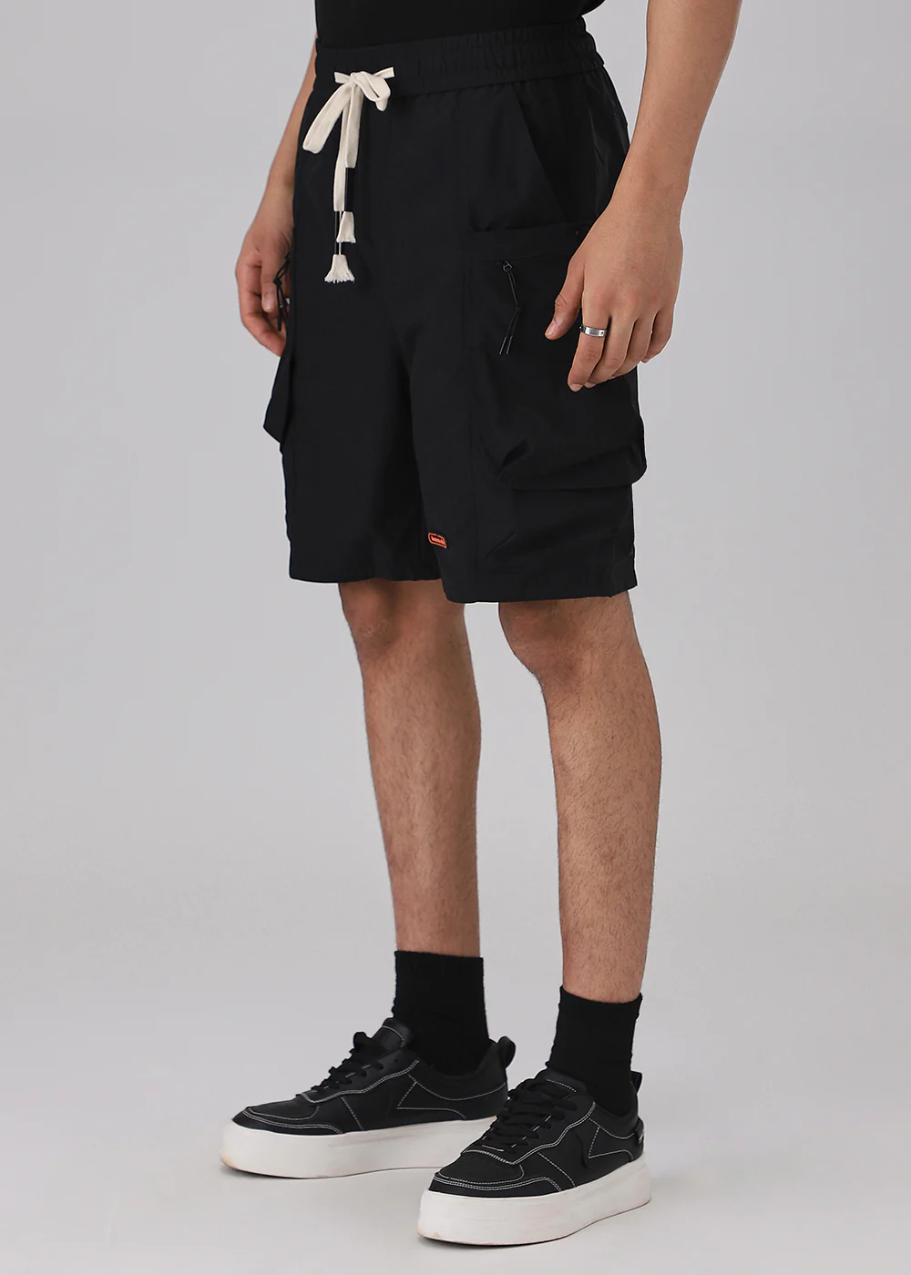Black Snap Button Cargo Shorts - Image 4