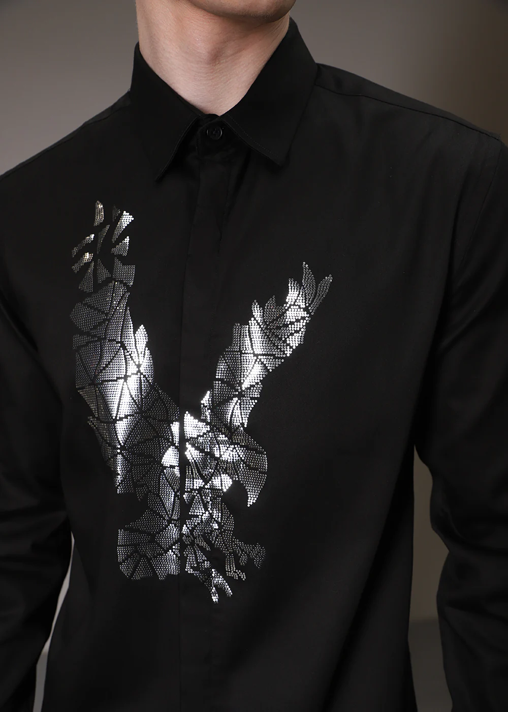 Black Soar Eagle Sequin Designer Shirt - Image 2