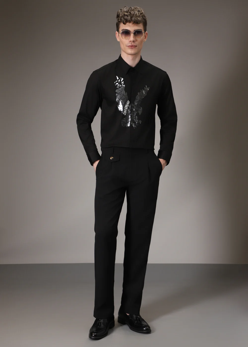 Black Soar Eagle Sequin Designer Shirt - Image 6