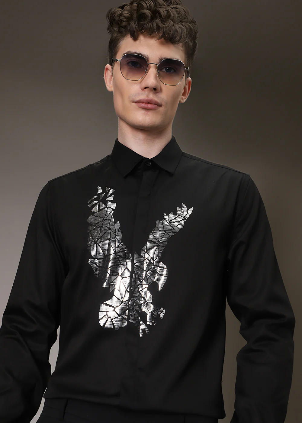 Black Soar Eagle Sequin Designer Shirt - Image 7