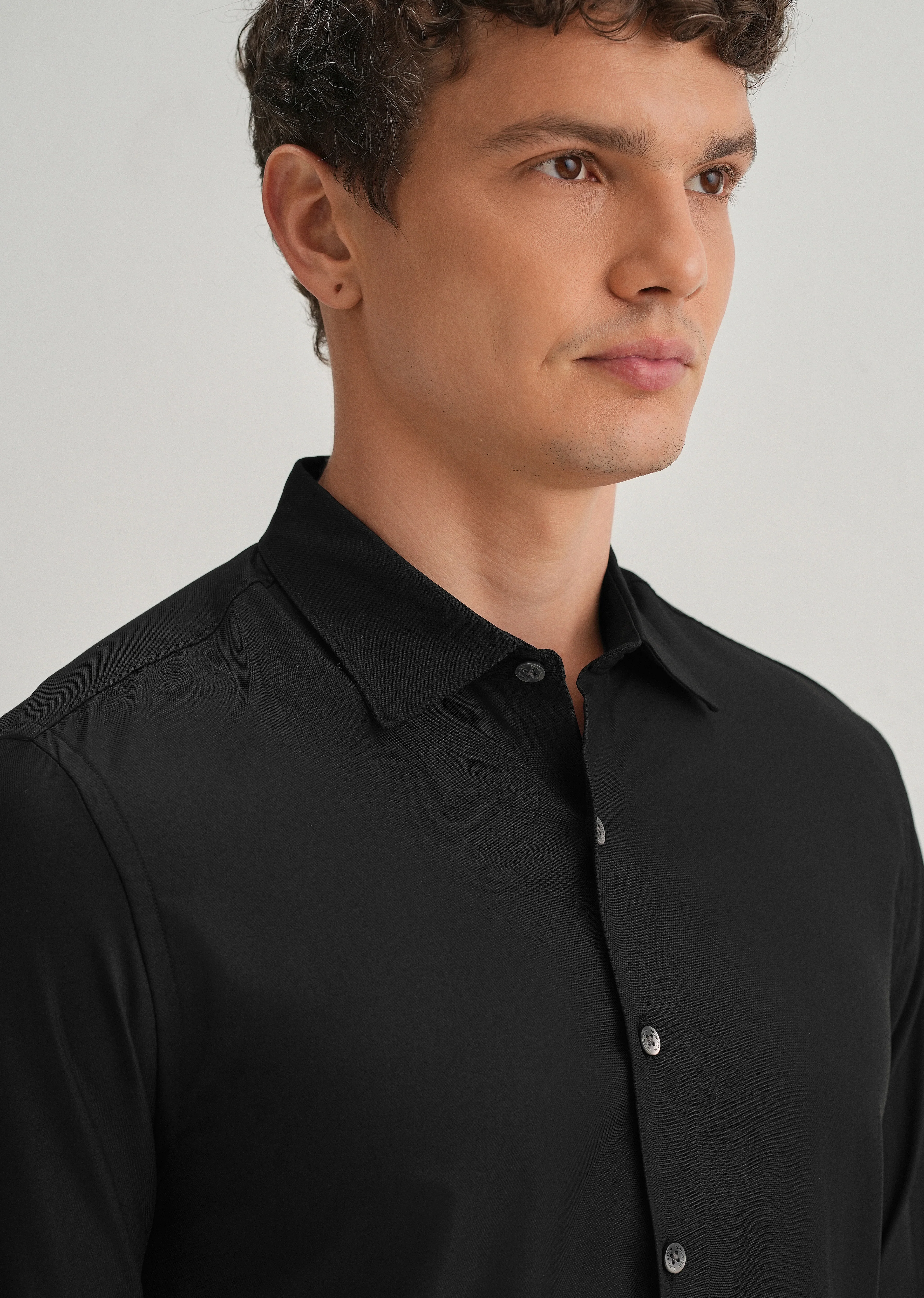 Black Stitchless Placket Premium Wrinkle-Free Shirt - Image 2