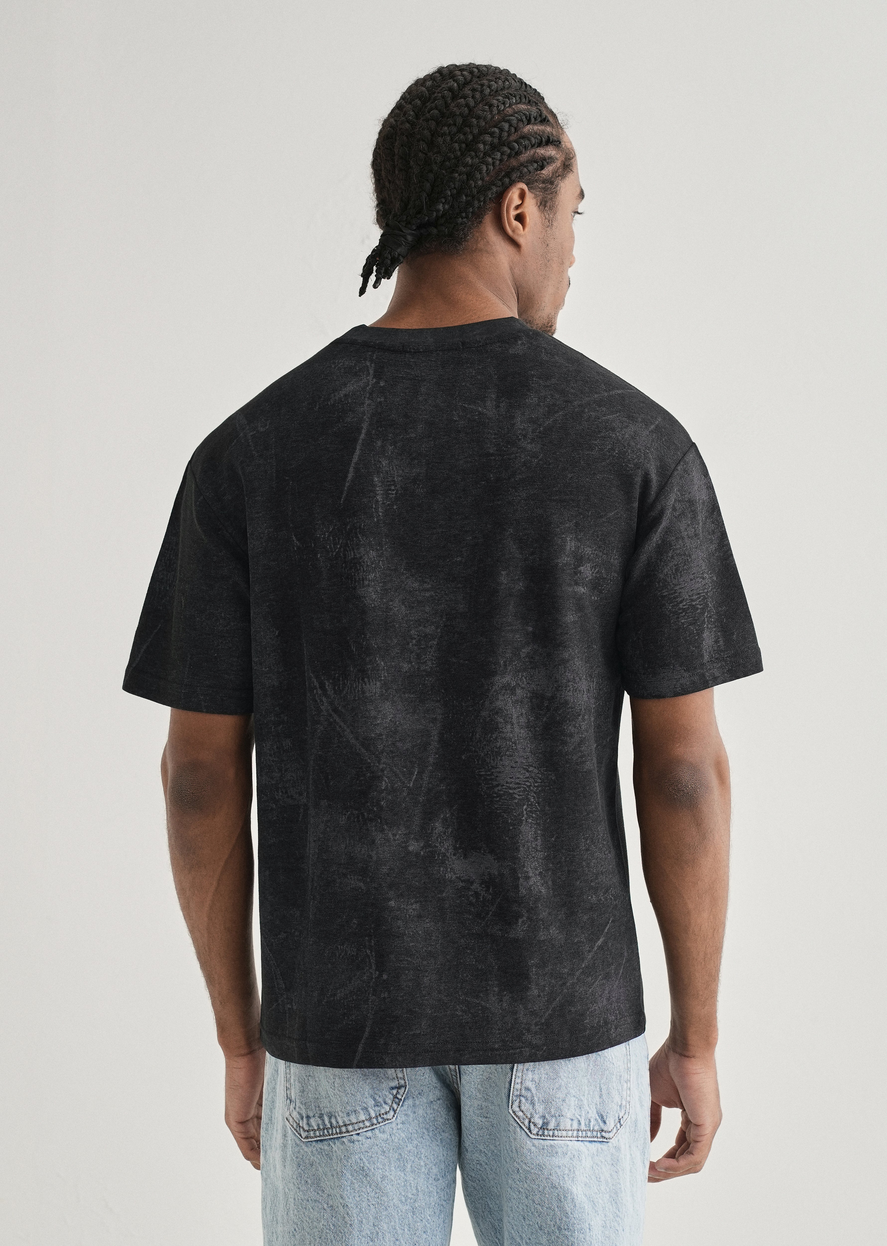Black Stone Wash Textured Oversized T-shirt - Image 2