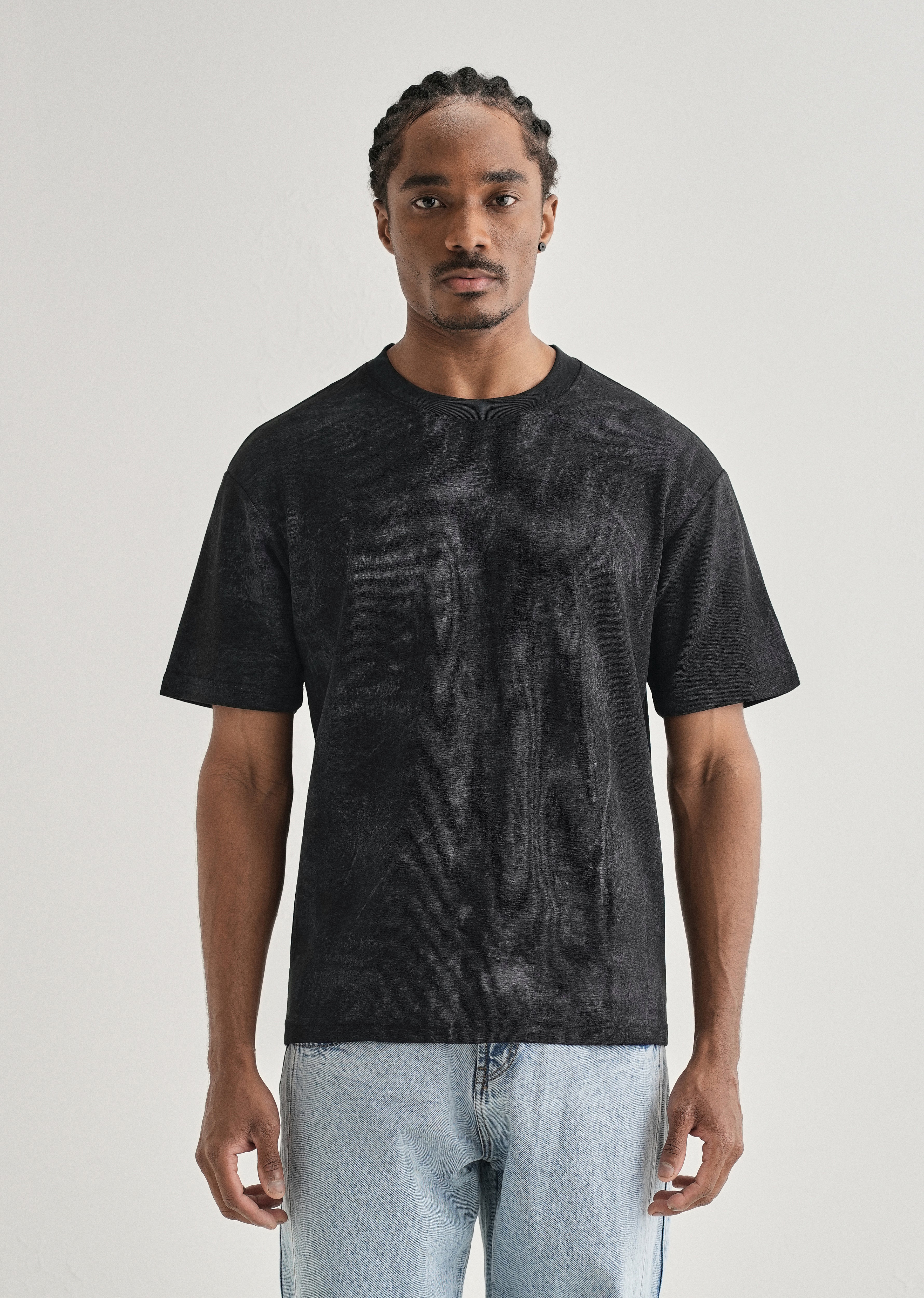 Black Stone Wash Textured Oversized T-shirt - Image 3