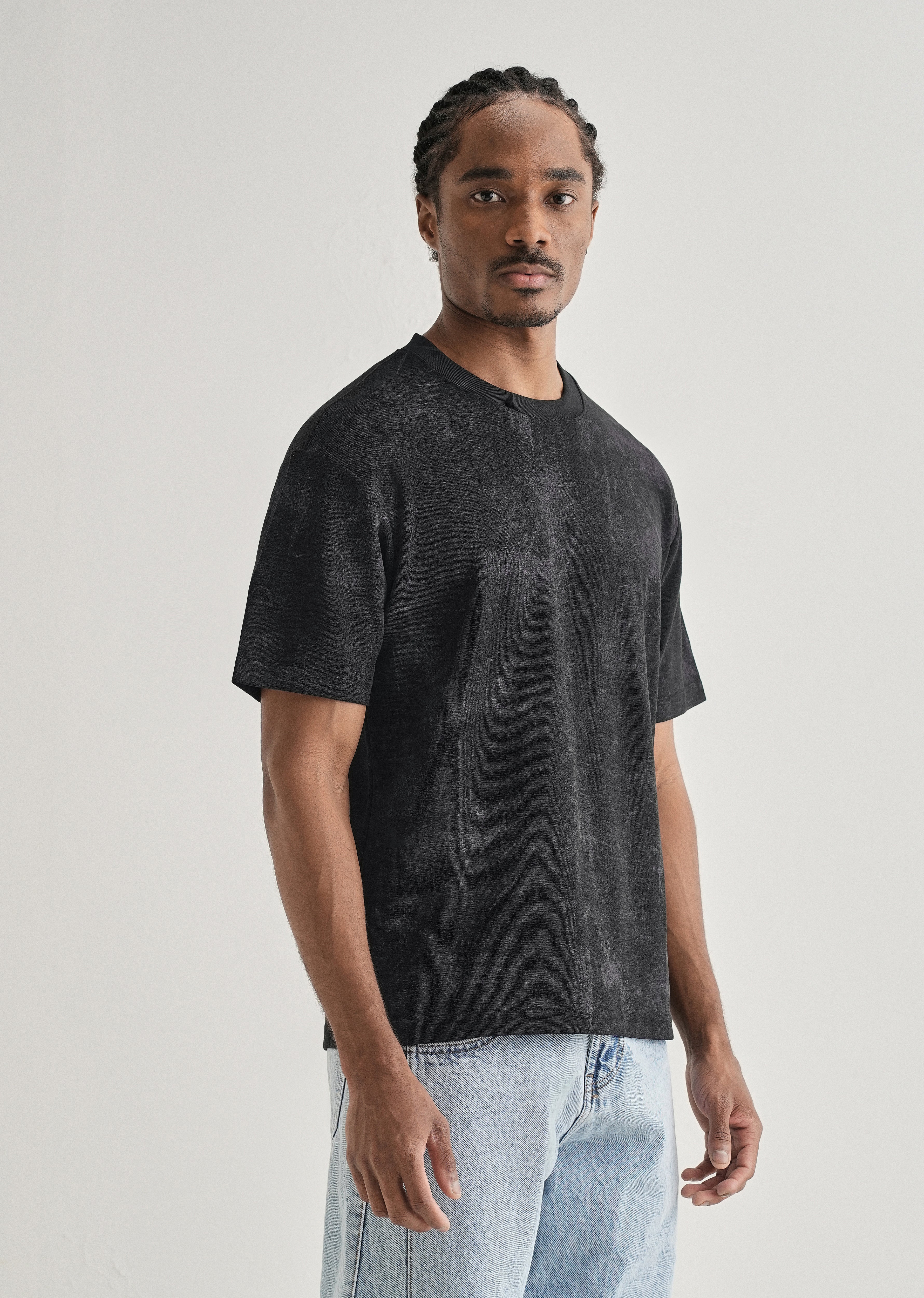 Black Stone Wash Textured Oversized T-shirt - Image 4