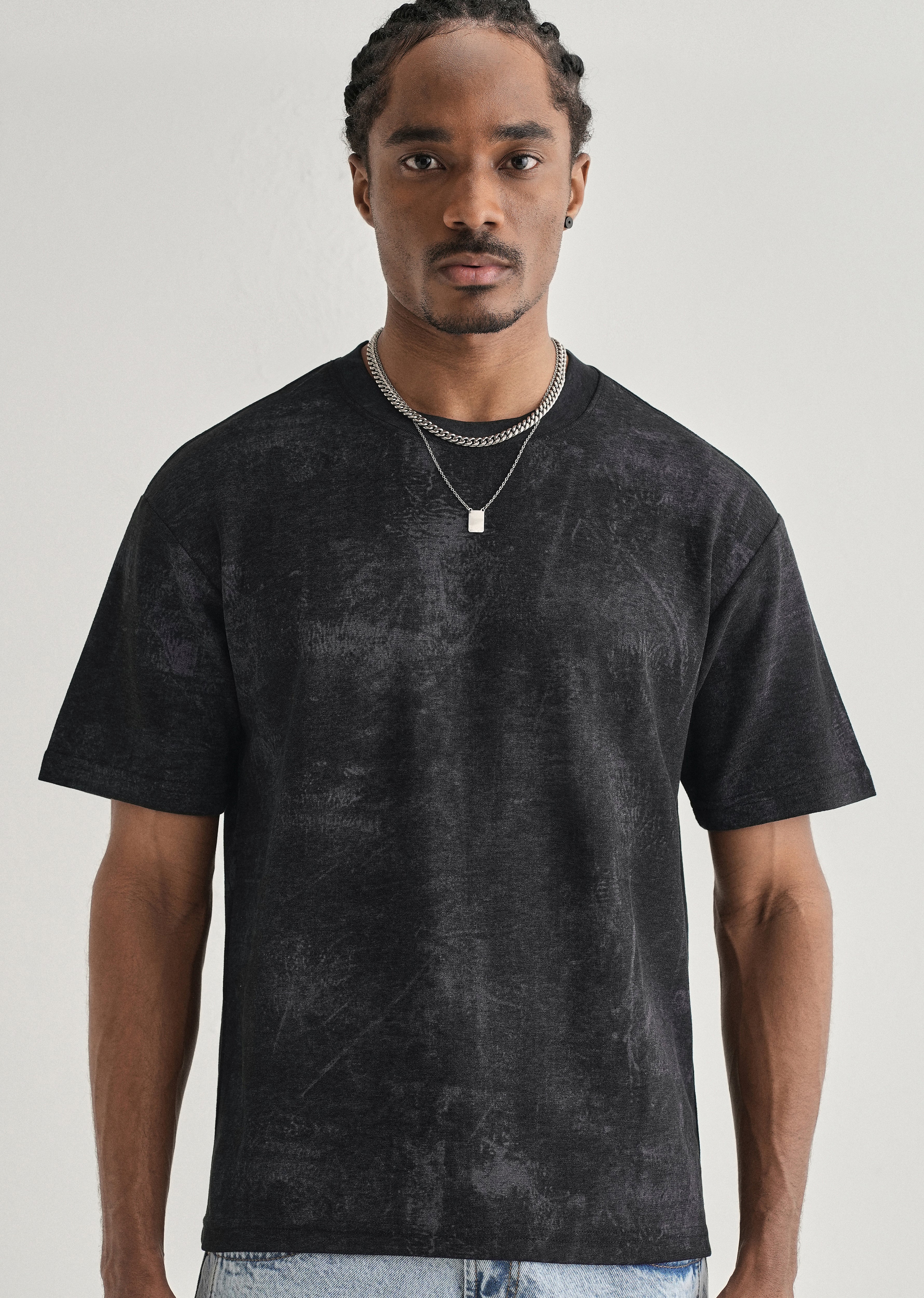 Black Stone Wash Textured Oversized T-shirt - Image 7