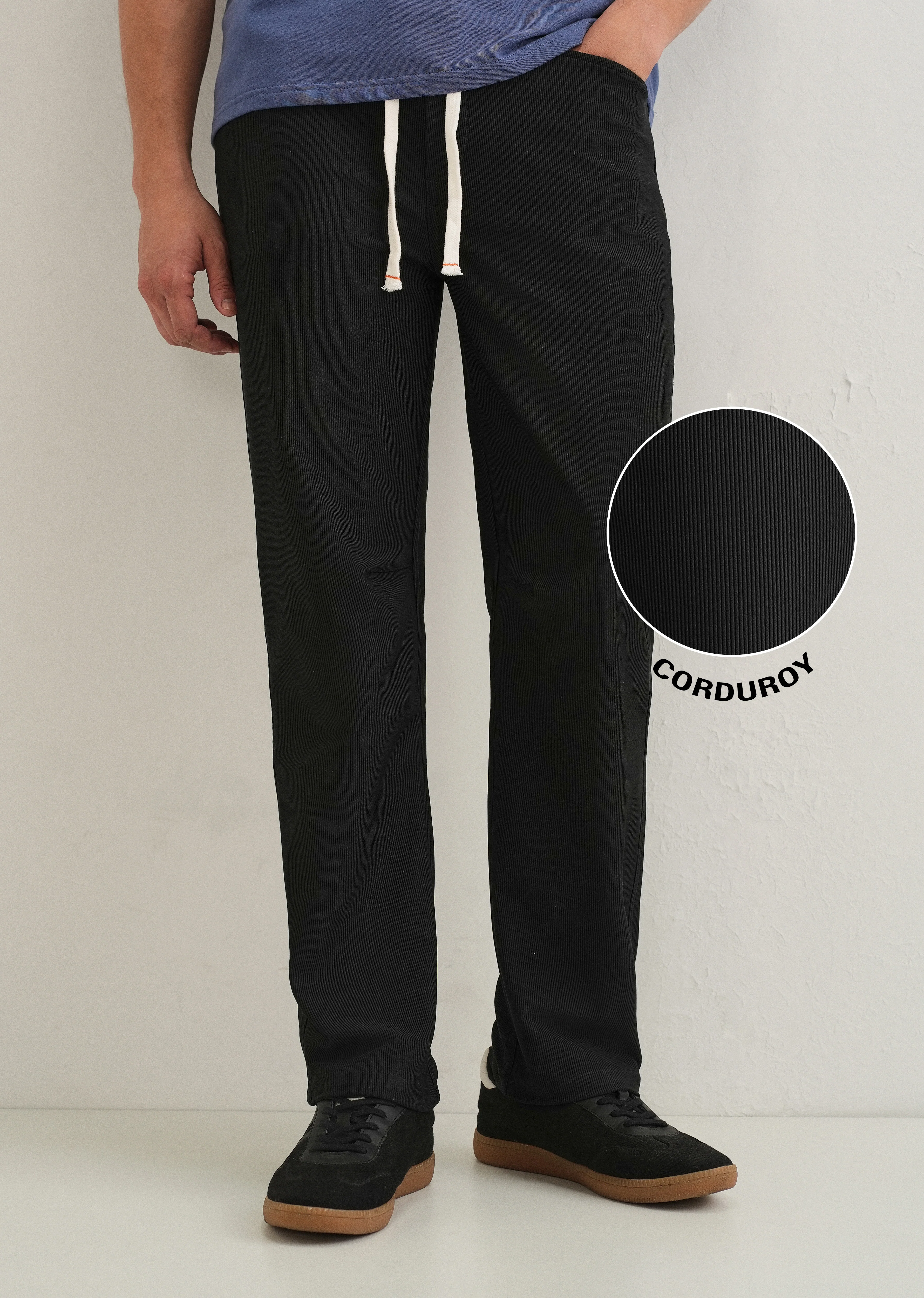Black Straight Fit Corduroy Pants - Image 7
