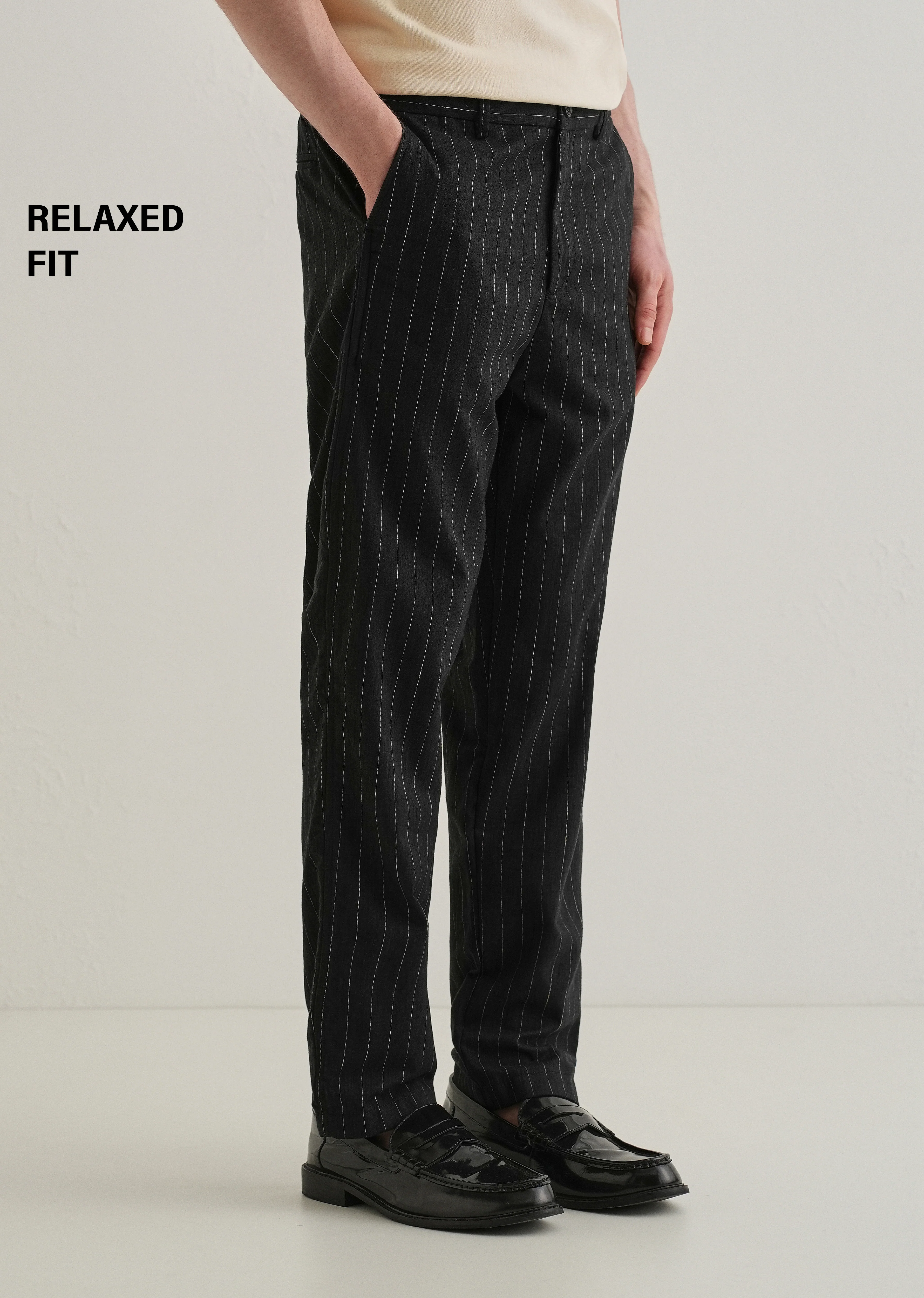 Black Stripe Relaxed Linen Trouser - Image 7